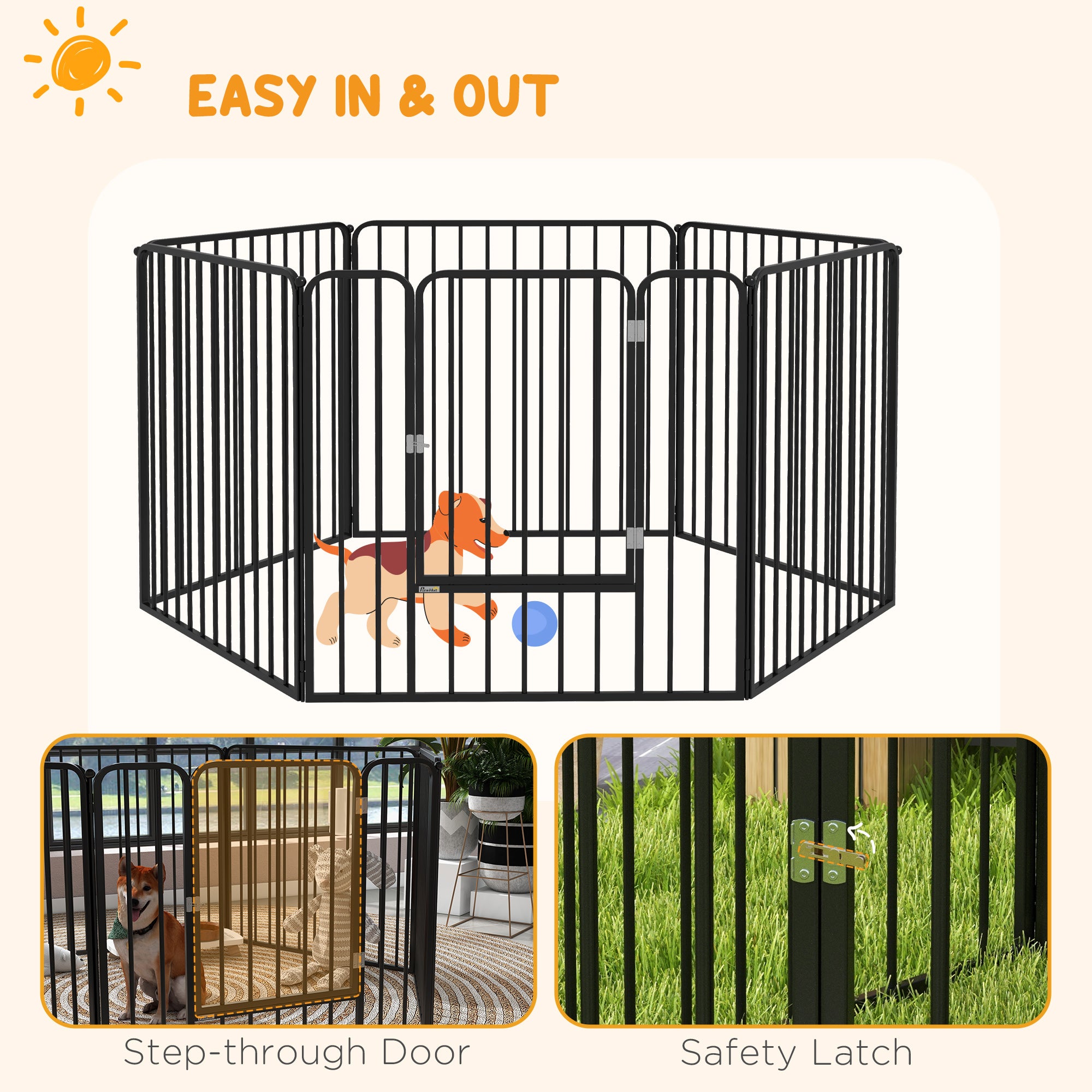 PawHut Heavy Duty Dog Playpen, Steel Dog Pen with Door, Pet Exercise Fence, Outdoor Indoor DIY Design for Small and Medium Dogs, 31.5" Height, 6 Panels