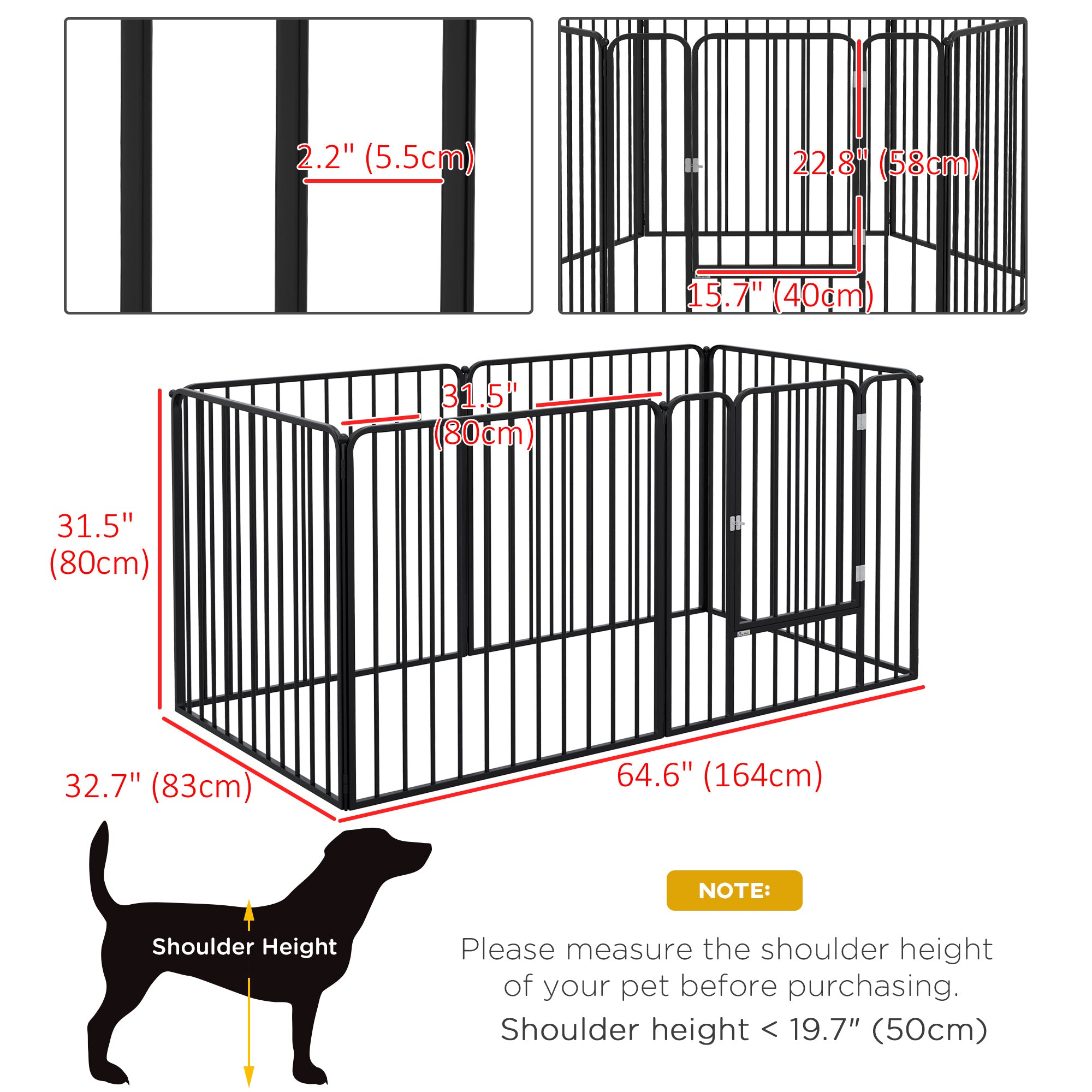 PawHut Heavy Duty Dog Playpen, Steel Dog Pen with Door, Pet Exercise Fence, Outdoor Indoor DIY Design for Small and Medium Dogs, 31.5" Height, 6 Panels