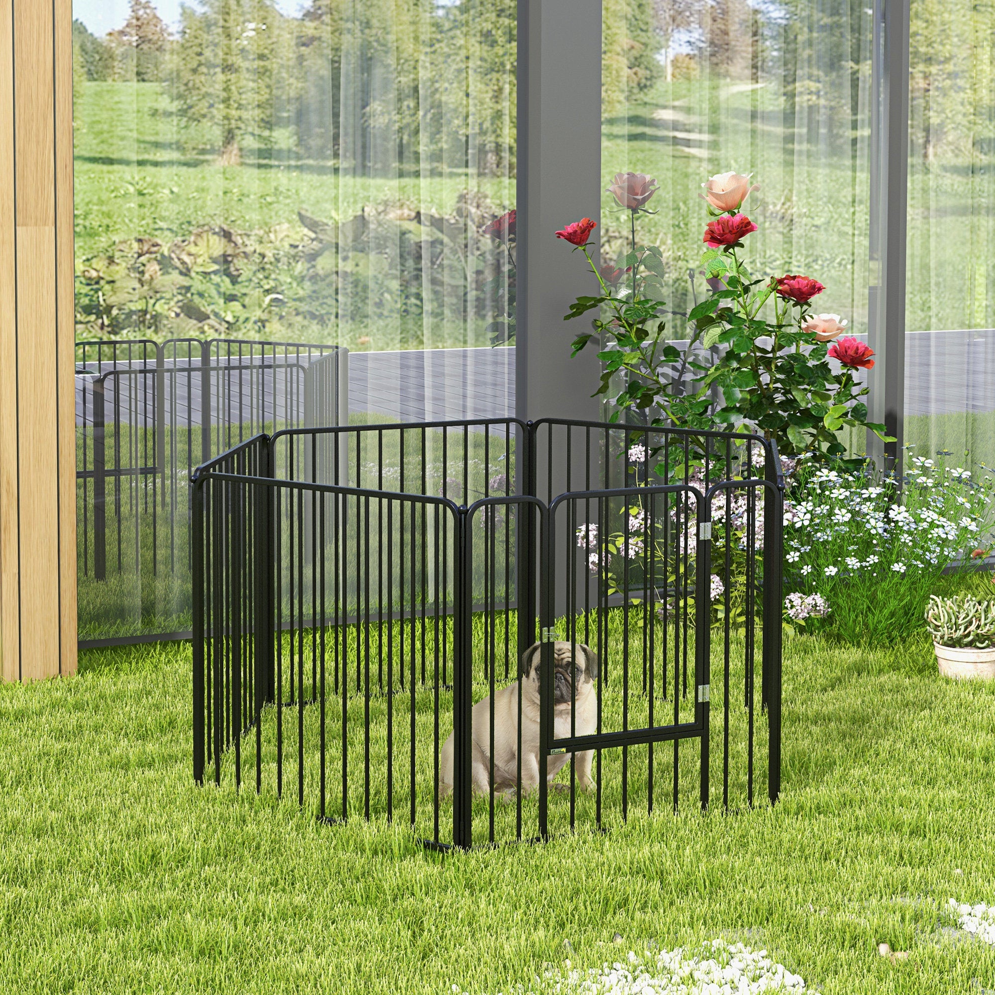 PawHut Heavy Duty Dog Playpen, Steel Dog Pen with Door, Pet Exercise Fence, Outdoor Indoor DIY Design for Small and Medium Dogs, 31.5" Height, 6 Panels