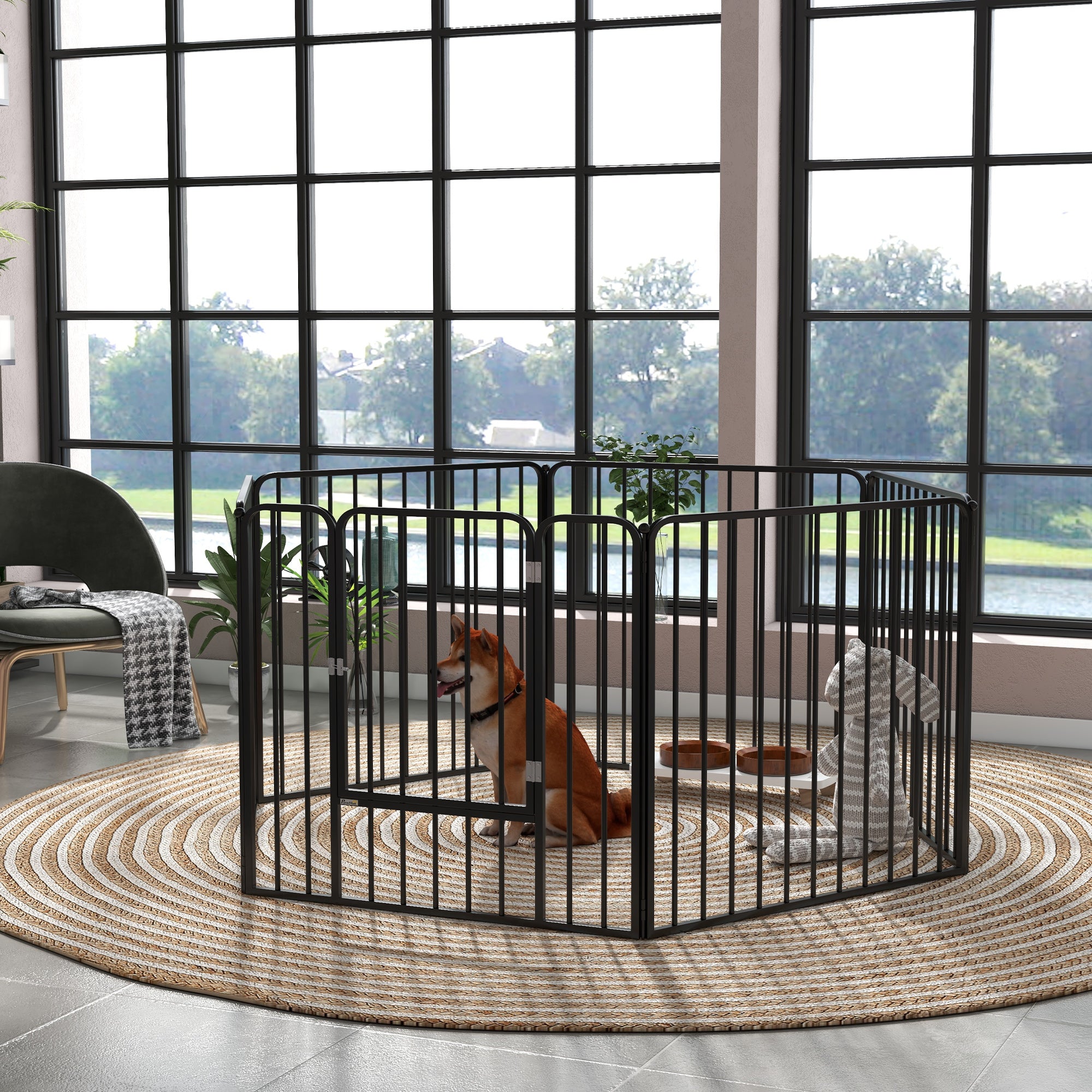 PawHut Heavy Duty Dog Playpen, Steel Dog Pen with Door, Pet Exercise Fence, Outdoor Indoor DIY Design for Small and Medium Dogs, 31.5" Height, 6 Panels