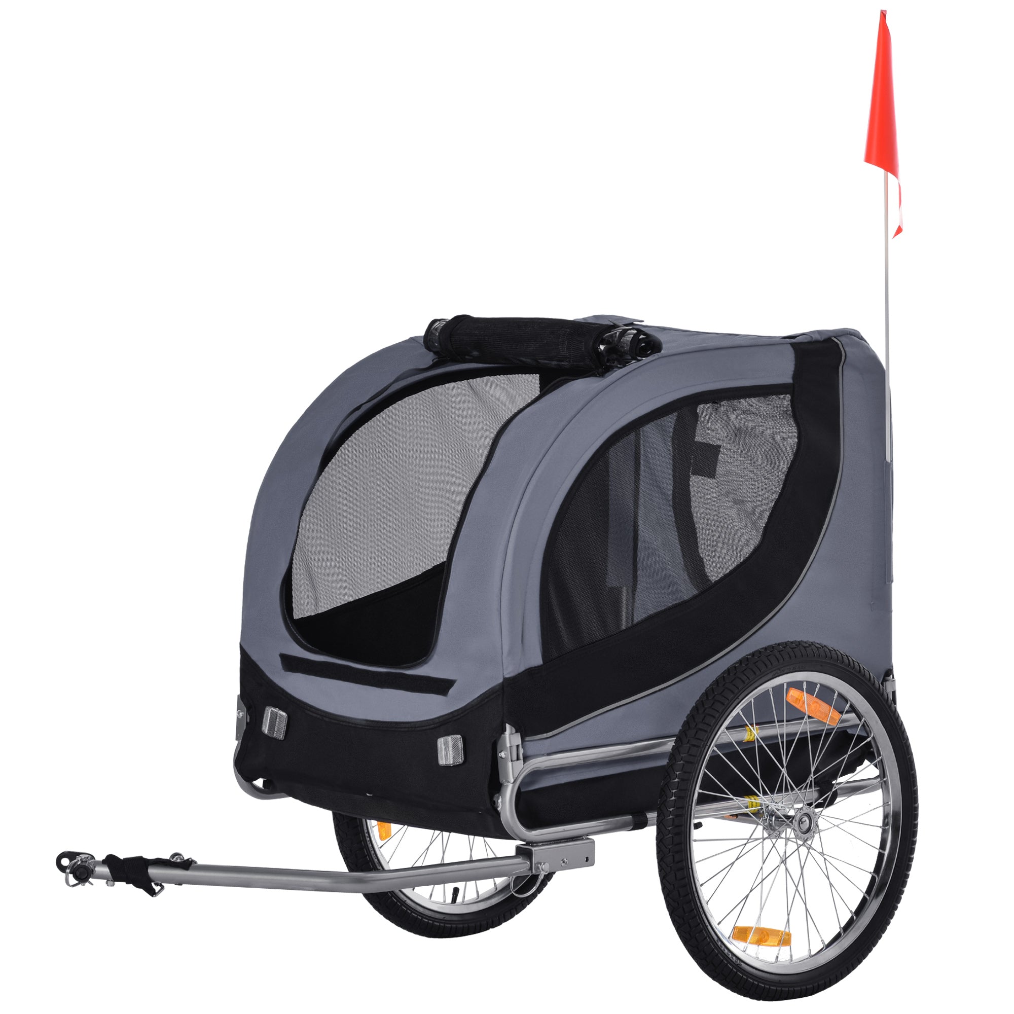 PawHut Steel Dog Bike Trailer Pet Cart Carrier for Bicycle Kit Water Resistant with Hitch Coupler Travel Grey and Black