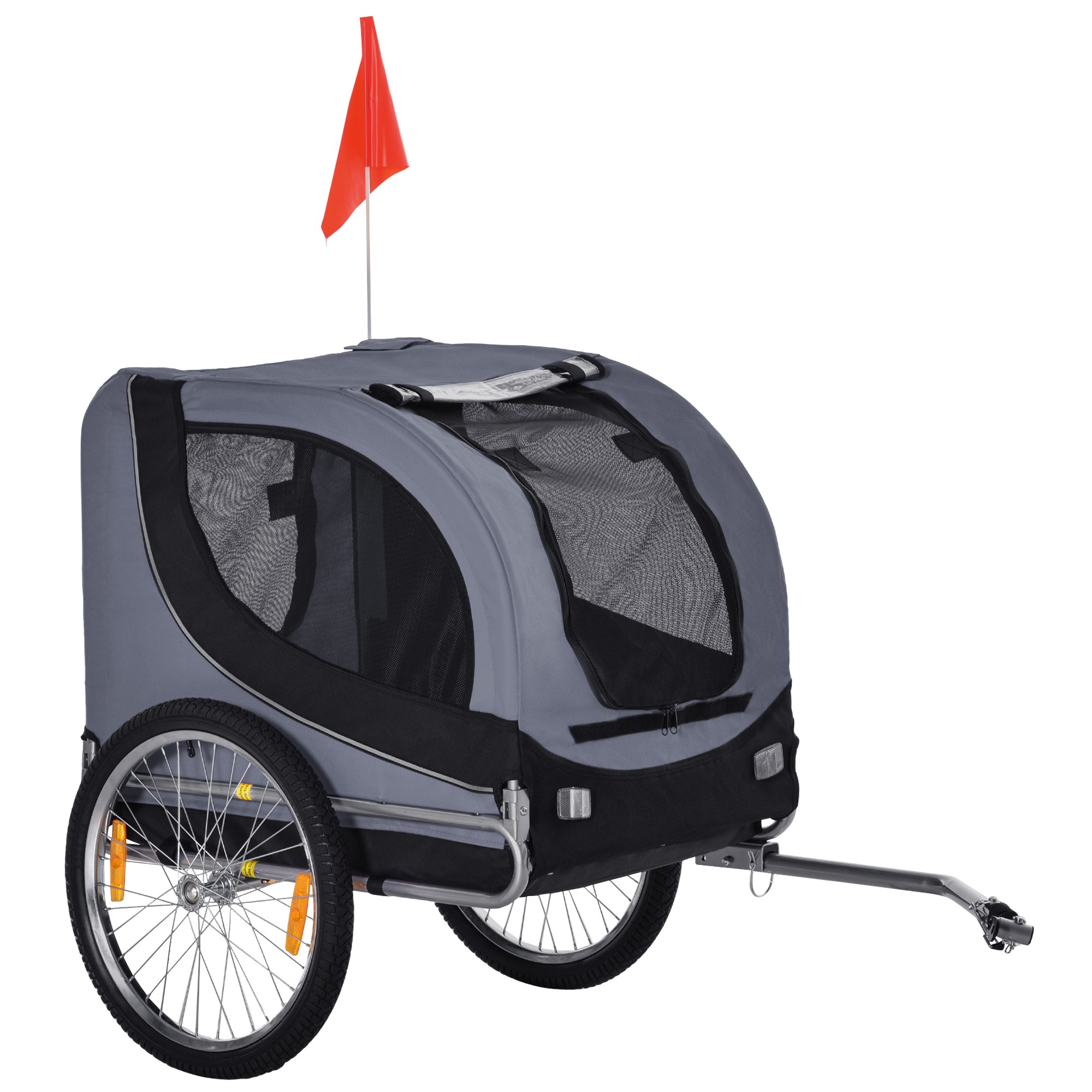 PawHut Dog Bike Trailer, Pet Cart, Bicycle Wagon, Travel Cargo, Carrier Attachment with Hitch, Foldable for Travelling, Grey