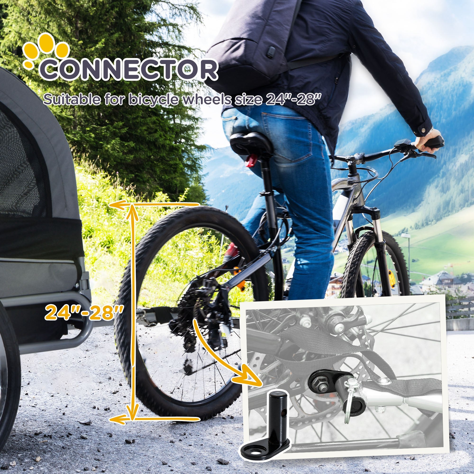 PawHut Dog Bike Trailer, Pet Cart, Bicycle Wagon, Travel Cargo, Carrier Attachment with Hitch, Foldable for Travelling, Grey