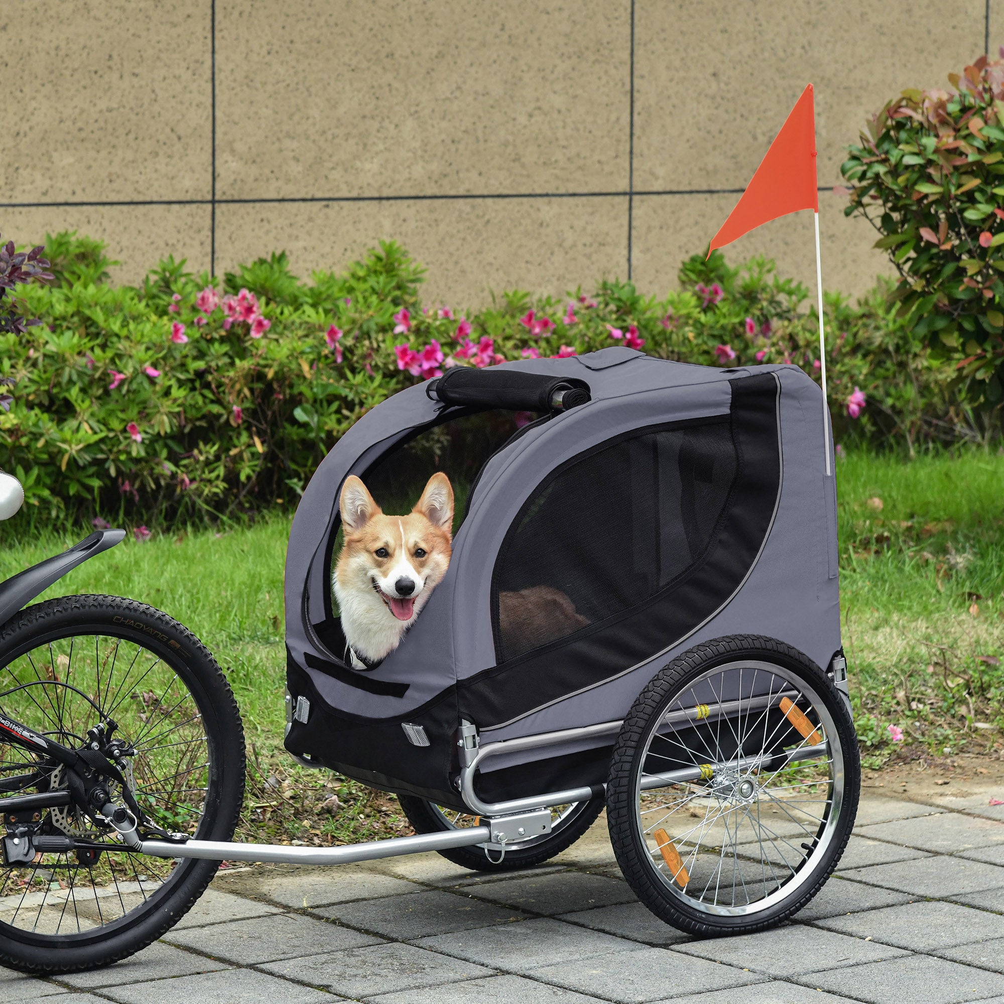 PawHut Dog Bike Trailer, Pet Cart, Bicycle Wagon, Travel Cargo, Carrier Attachment with Hitch, Foldable for Travelling, Grey