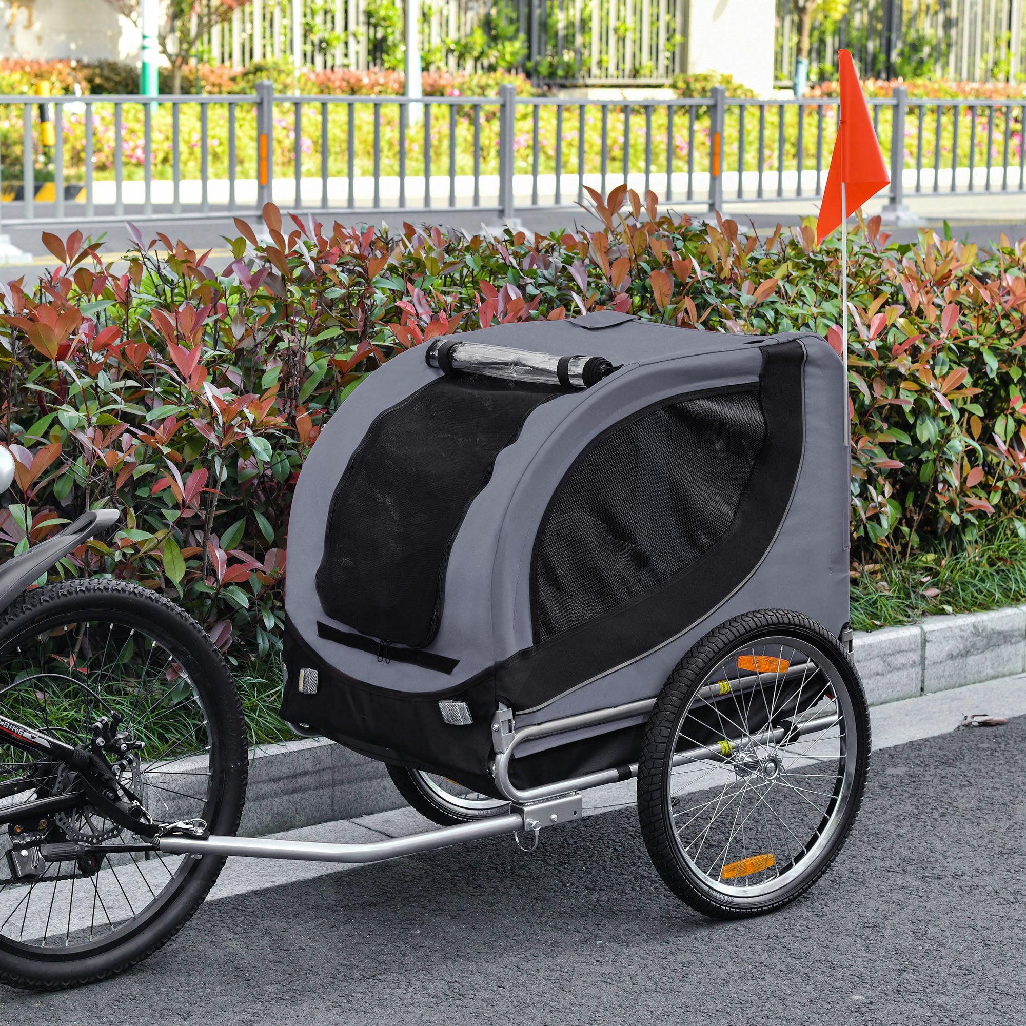 PawHut Steel Dog Bike Trailer Pet Cart Carrier for Bicycle Kit Water Resistant with Hitch Coupler Travel Grey and Black