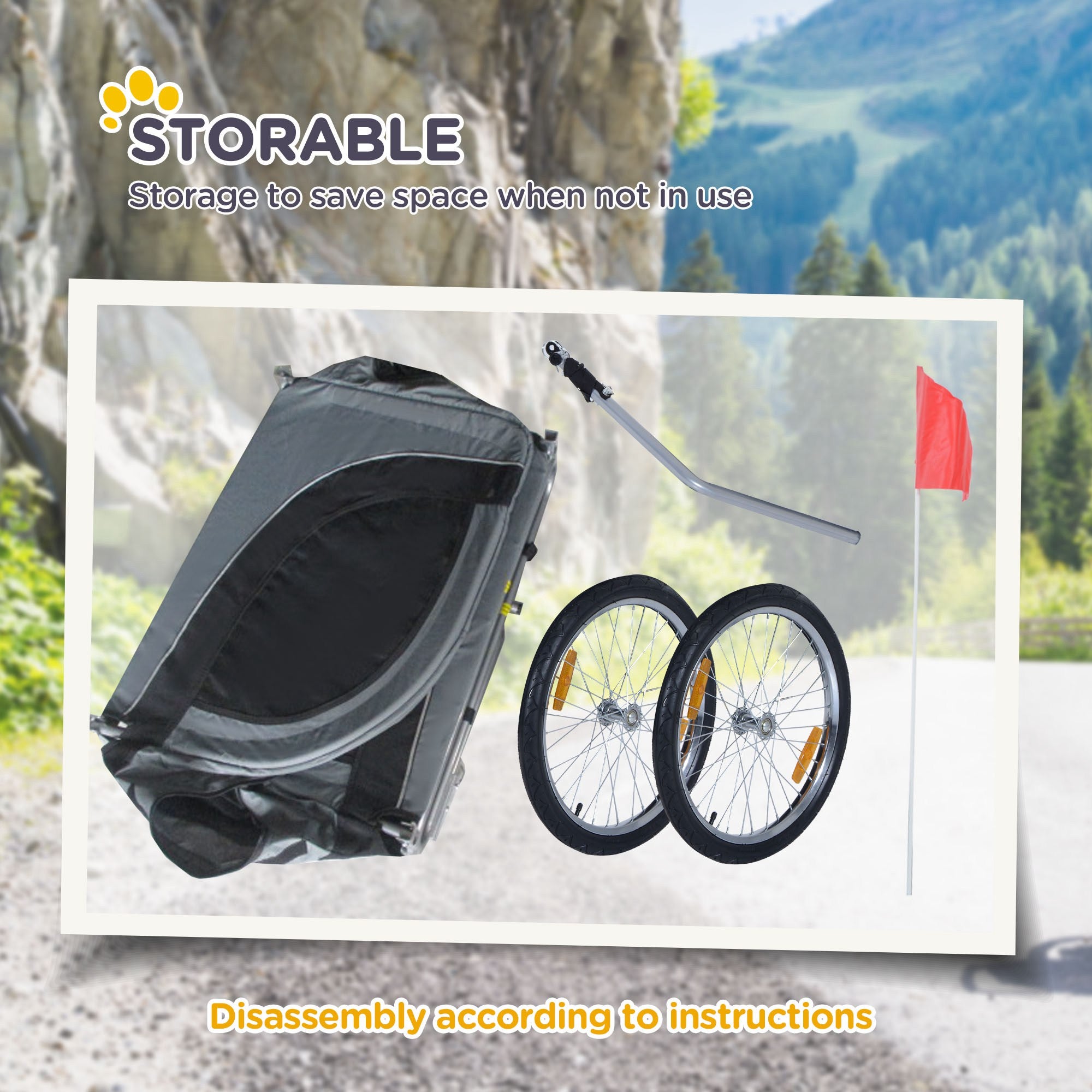 PawHut Dog Bike Trailer, Pet Cart, Bicycle Wagon, Travel Cargo, Carrier Attachment with Hitch, Foldable for Travelling, Grey
