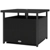 Outsunny 21.75" Outdoor Rattan Wicker Patio Coffee Table with Umbrella Hole, Patio Side Table with Slatted Metal Top, Suitable for Garden, Backyard, Black