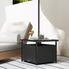 Outsunny 21.75" Outdoor Rattan Wicker Patio Coffee Table with Umbrella Hole, Patio Side Table with Slatted Metal Top, Suitable for Garden, Backyard, Black