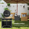 Outsunny 21.75" Outdoor Rattan Wicker Patio Coffee Table with Umbrella Hole, Patio Side Table with Slatted Metal Top, Suitable for Garden, Backyard, Black