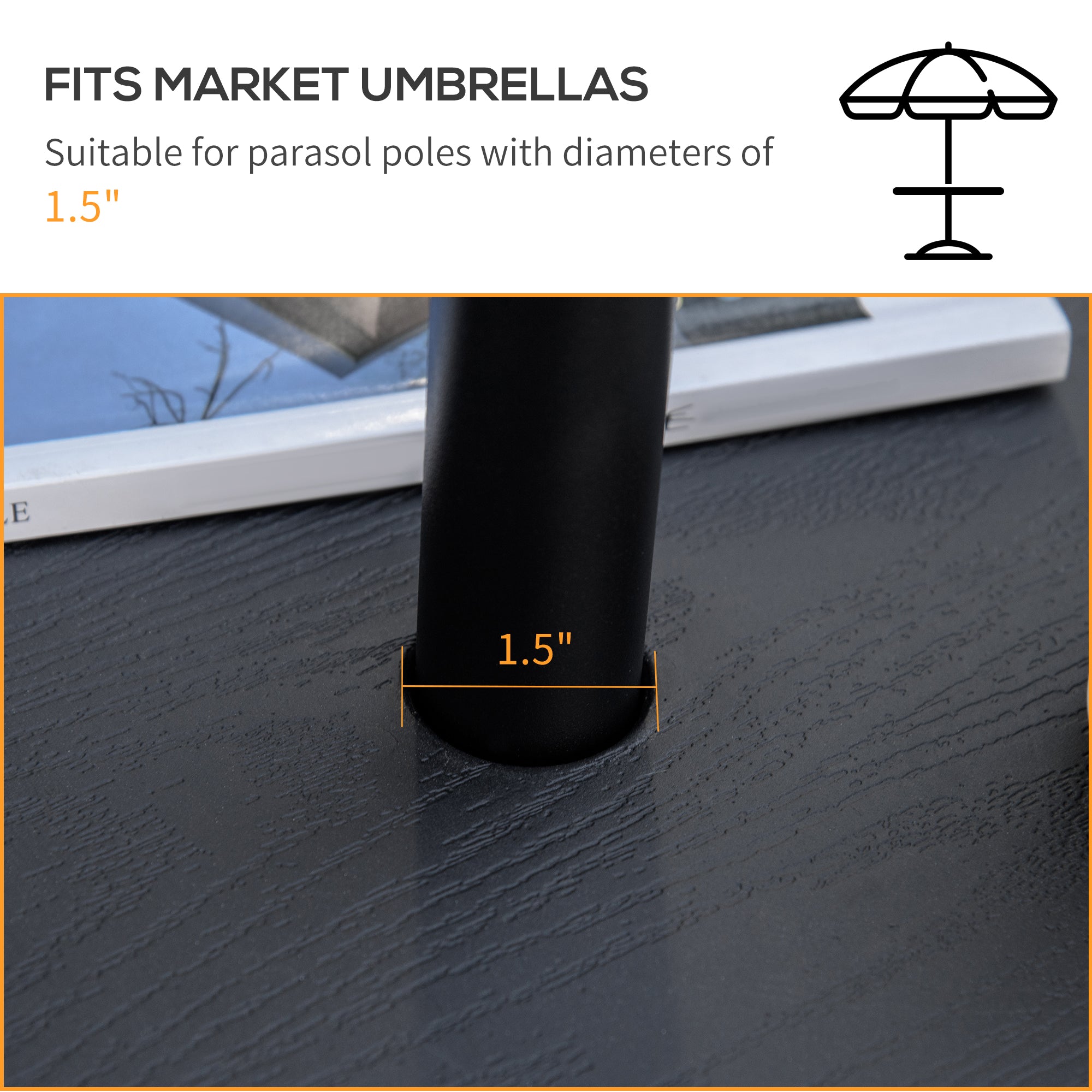 Outsunny 19.7" Umbrella Table Tray, Easy to Install Table-Top, Round Portable Umbrella Table for Swimming Pool, Beach, Patio, Deck, Garden, Black
