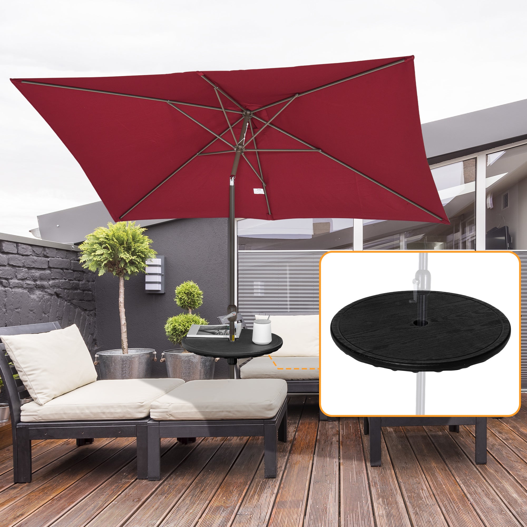 Outsunny 19.7" Umbrella Table Tray, Easy to Install Table-Top, Round Portable Umbrella Table for Swimming Pool, Beach, Patio, Deck, Garden, Black