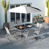 Outsunny 8 Piece Patio Dining Set for 6 with Umbrella, Outdoor Table and Chairs with 6 Folding Chairs with Mesh Seat and Rectangle Dining Table with Umbrella Hole, Grey