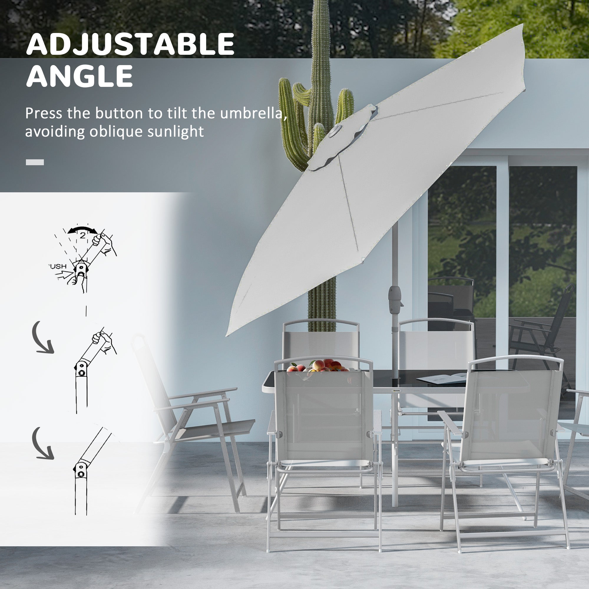 Outsunny 8 Piece Patio Dining Set for 6 with Umbrella, Outdoor Table and Chairs with 6 Folding Chairs with Mesh Seat and Rectangle Dining Table with Umbrella Hole, Grey