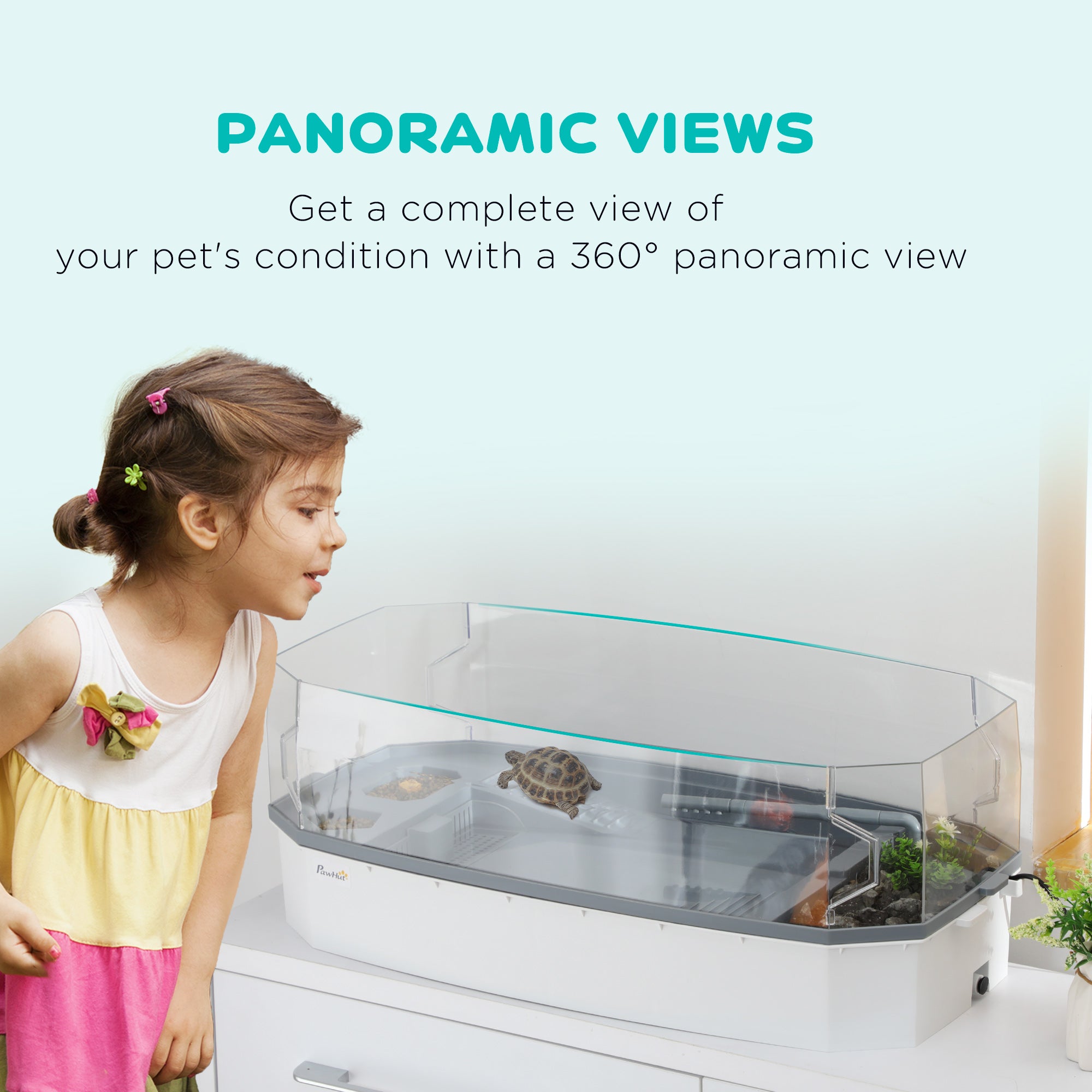 PawHut Turtle Tank Terrapin Reptile Tank Two Layer Tortoise Aquarium with Pump Escape Prevention Drainage Holes White