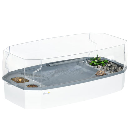 PawHut Turtle Tank Terrapin Reptile Tank Two Layer Tortoise Aquarium with Pump Escape Prevention Drainage Holes White