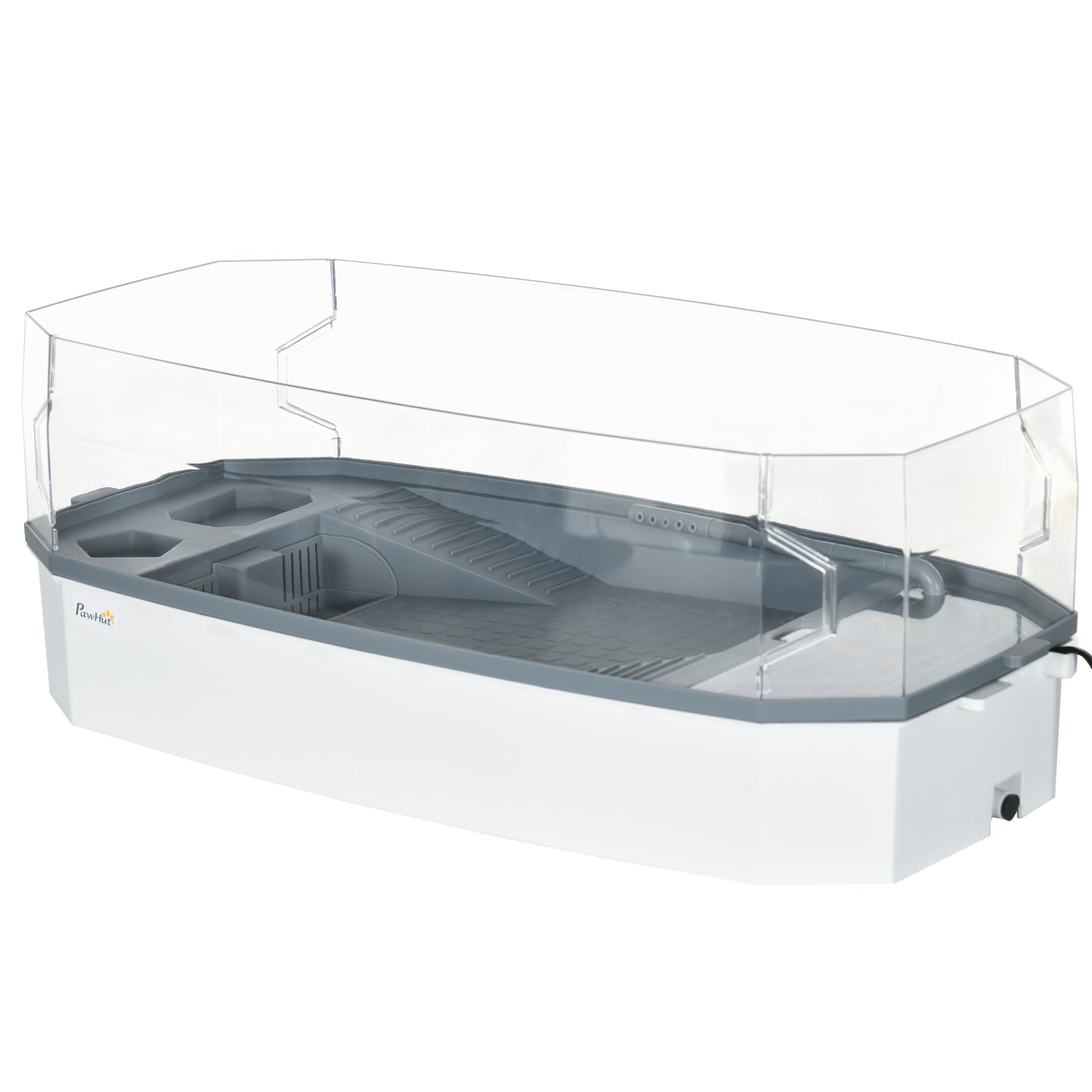 PawHut Turtle Tank Terrapin Reptile Tank Two Layer Tortoise Aquarium with Pump Escape Prevention Drainage Holes White
