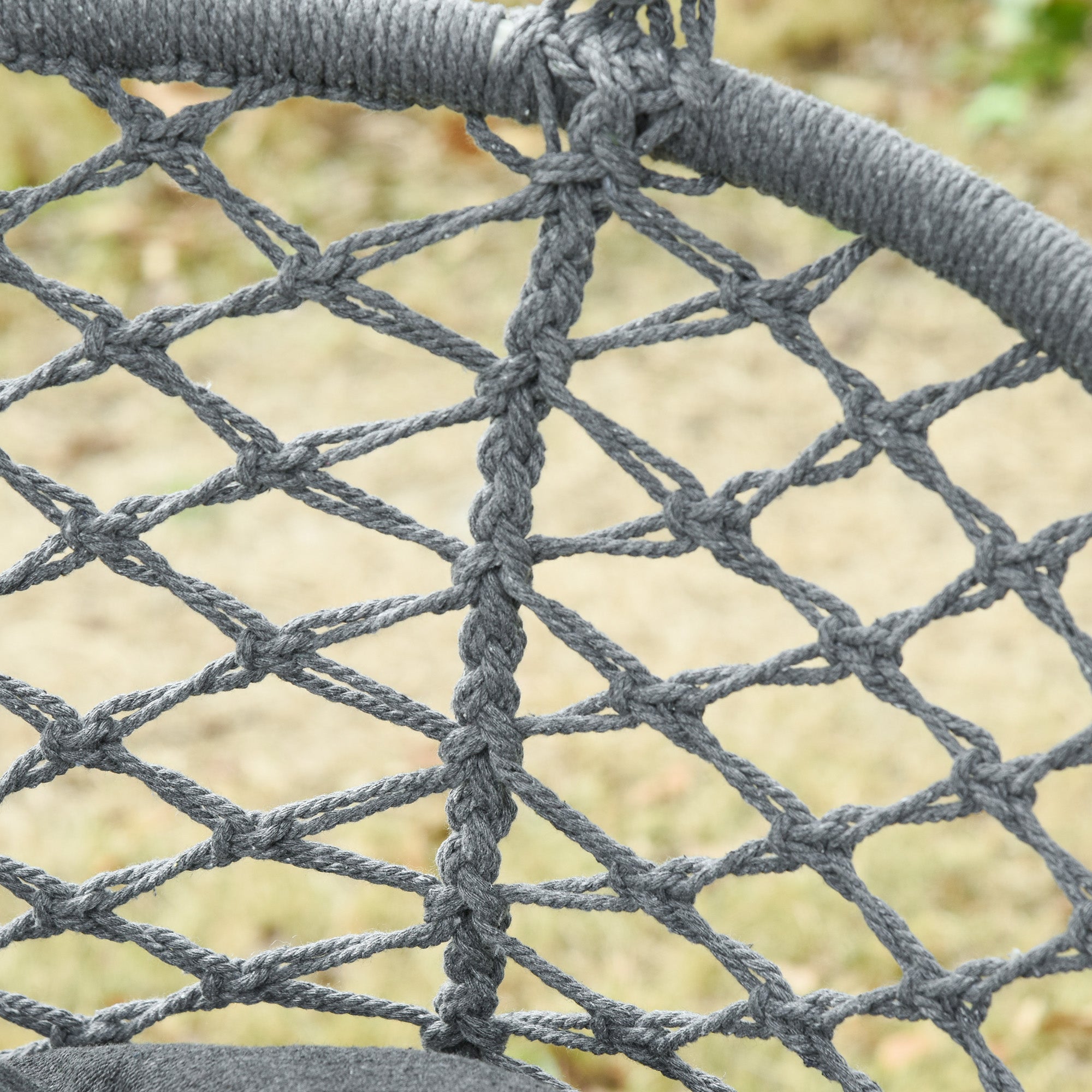 Outsunny Patio Hammock Chair 2 Seat, Hanging Rope Hammock Swing Chair with Metal Frame and Cushion, Large Macrame Seat for Indoor and Outdoor 396 lbs Capacity, Dark Grey