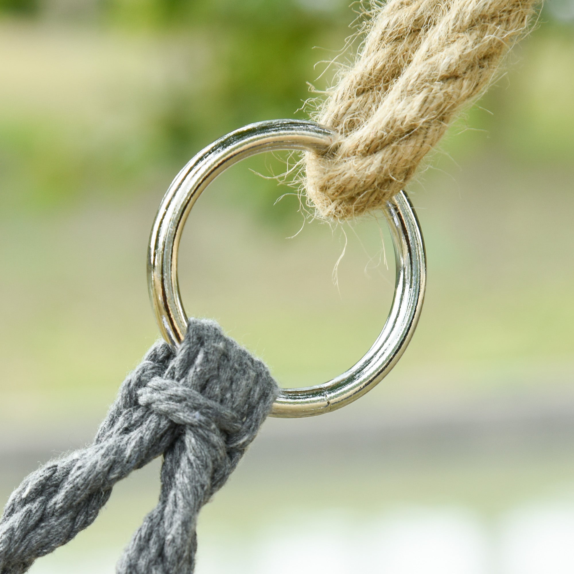 Outsunny Patio Hammock Chair 2 Seat, Hanging Rope Hammock Swing Chair with Metal Frame and Cushion, Large Macrame Seat for Indoor and Outdoor 396 lbs Capacity, Dark Grey