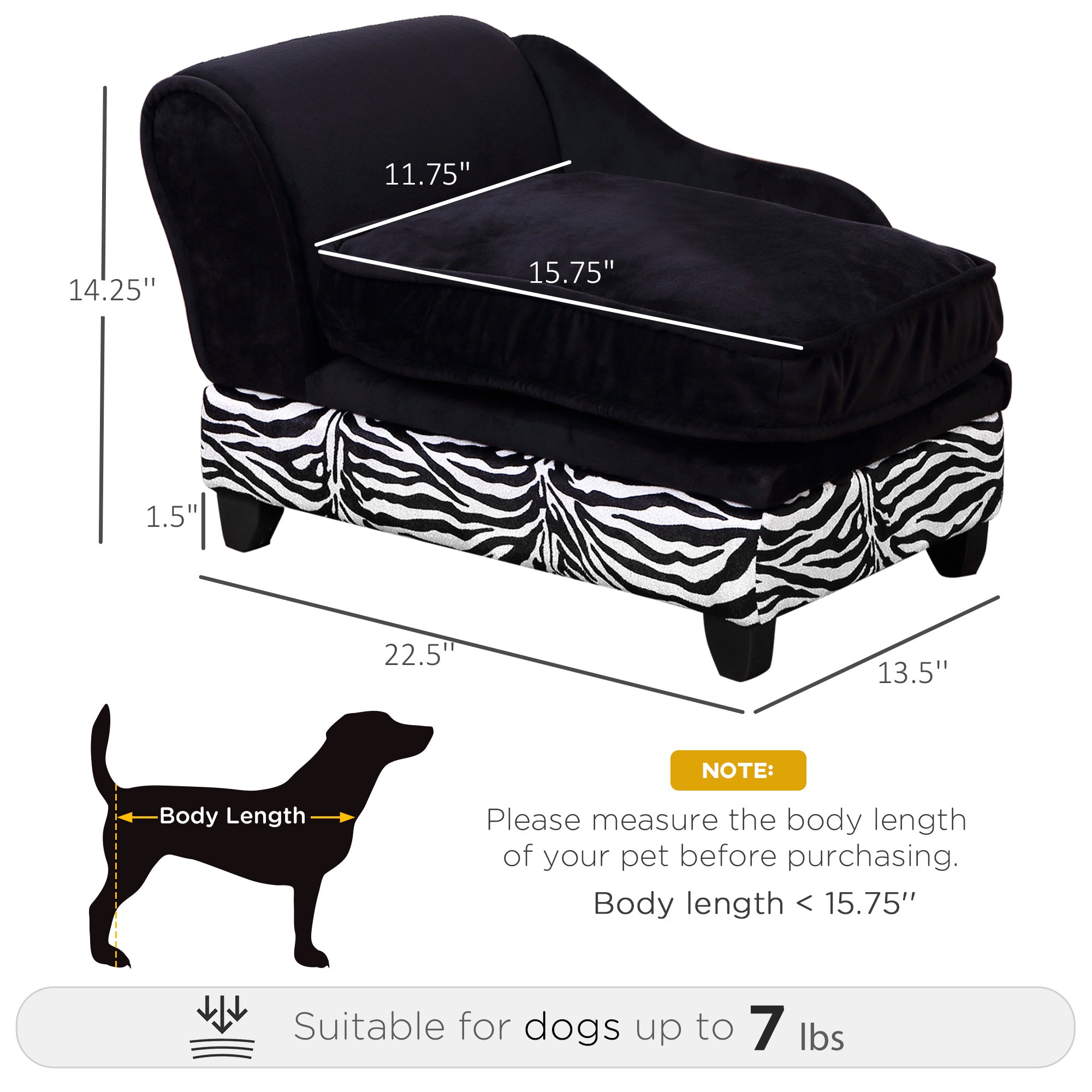 PawHut Soft Warm Pet Sofa Dog Puppy Sleeping Bed Pet Raised Lounge Couch Zebra-Stripe Pet Furniture