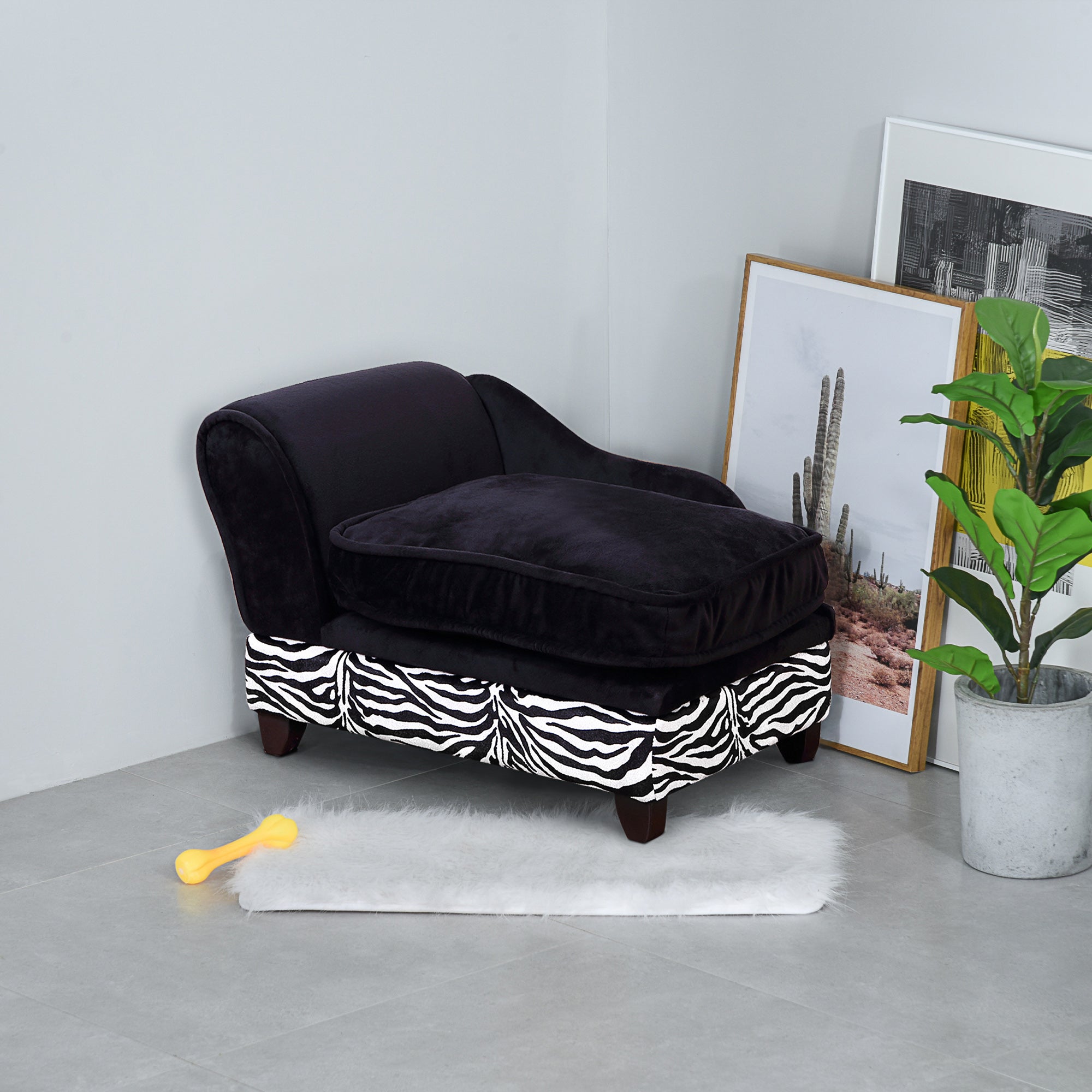 PawHut Soft Warm Pet Sofa Dog Puppy Sleeping Bed Pet Raised Lounge Couch Zebra-Stripe Pet Furniture