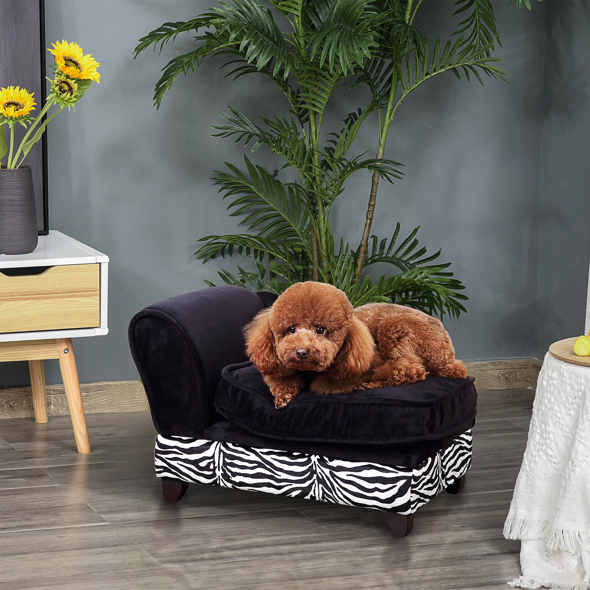 PawHut Soft Warm Pet Sofa Dog Puppy Sleeping Bed Pet Raised Lounge Couch Zebra-Stripe Pet Furniture