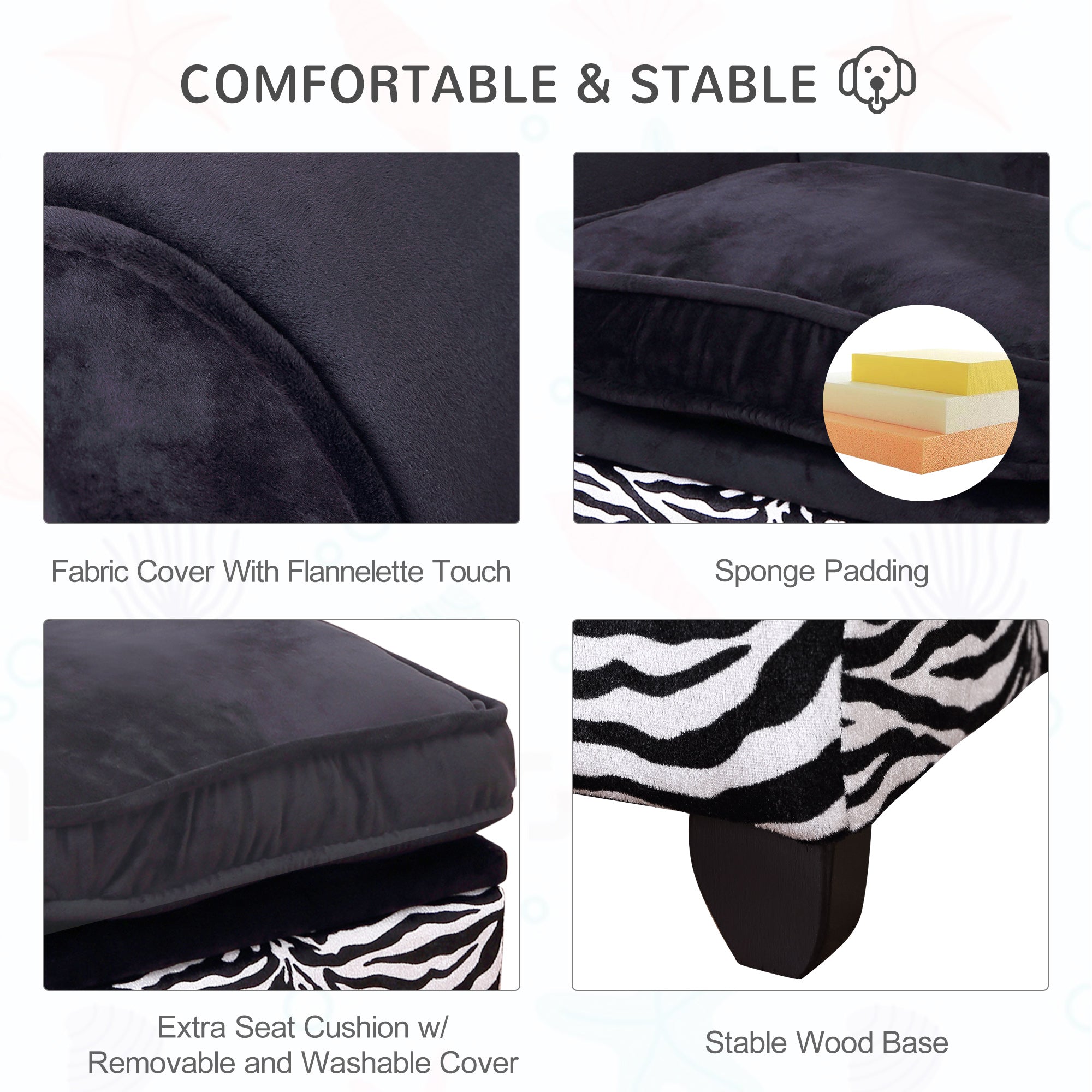 PawHut Soft Warm Pet Sofa Dog Puppy Sleeping Bed Pet Raised Lounge Couch Zebra-Stripe Pet Furniture