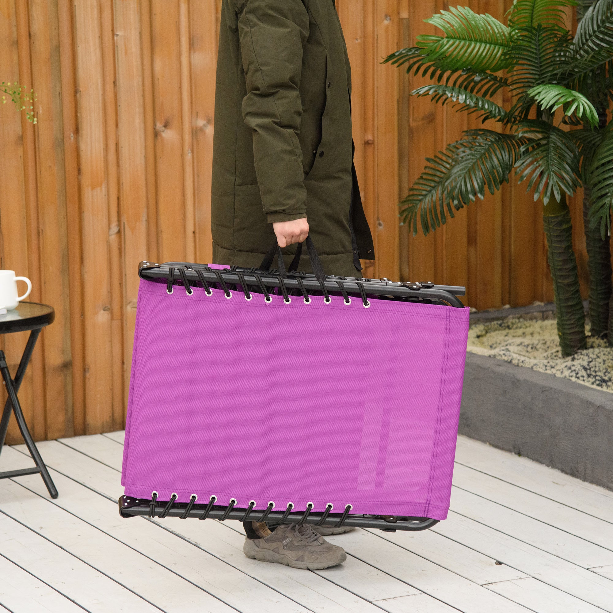 Outsunny Outdoor Folding Lounge Chair, 4-Level Adjustable Chaise Lounge with Headrest, Tanning Chair Beach Bed, Reclining Lounger Cot for Camping, Hiking, Backyard, Purple