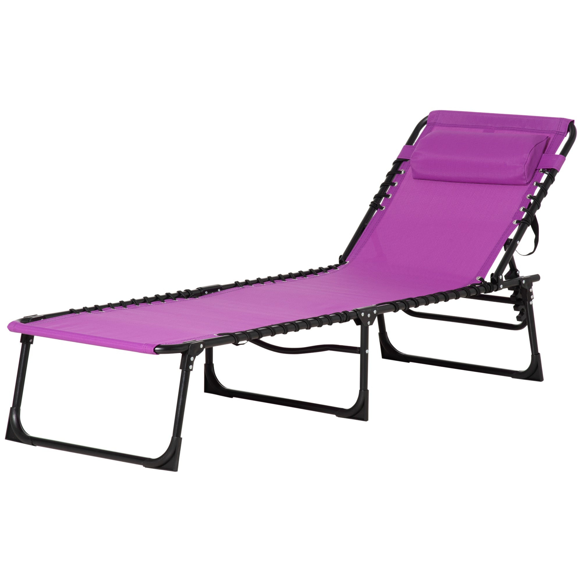 Outsunny Outdoor Folding Lounge Chair, 4-Level Adjustable Chaise Lounge with Headrest, Tanning Chair Beach Bed, Reclining Lounger Cot for Camping, Hiking, Backyard, Purple