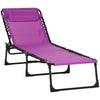 Outsunny Outdoor Folding Lounge Chair, 4-Level Adjustable Chaise Lounge with Headrest, Tanning Chair Beach Bed, Reclining Lounger Cot for Camping, Hiking, Backyard, Purple