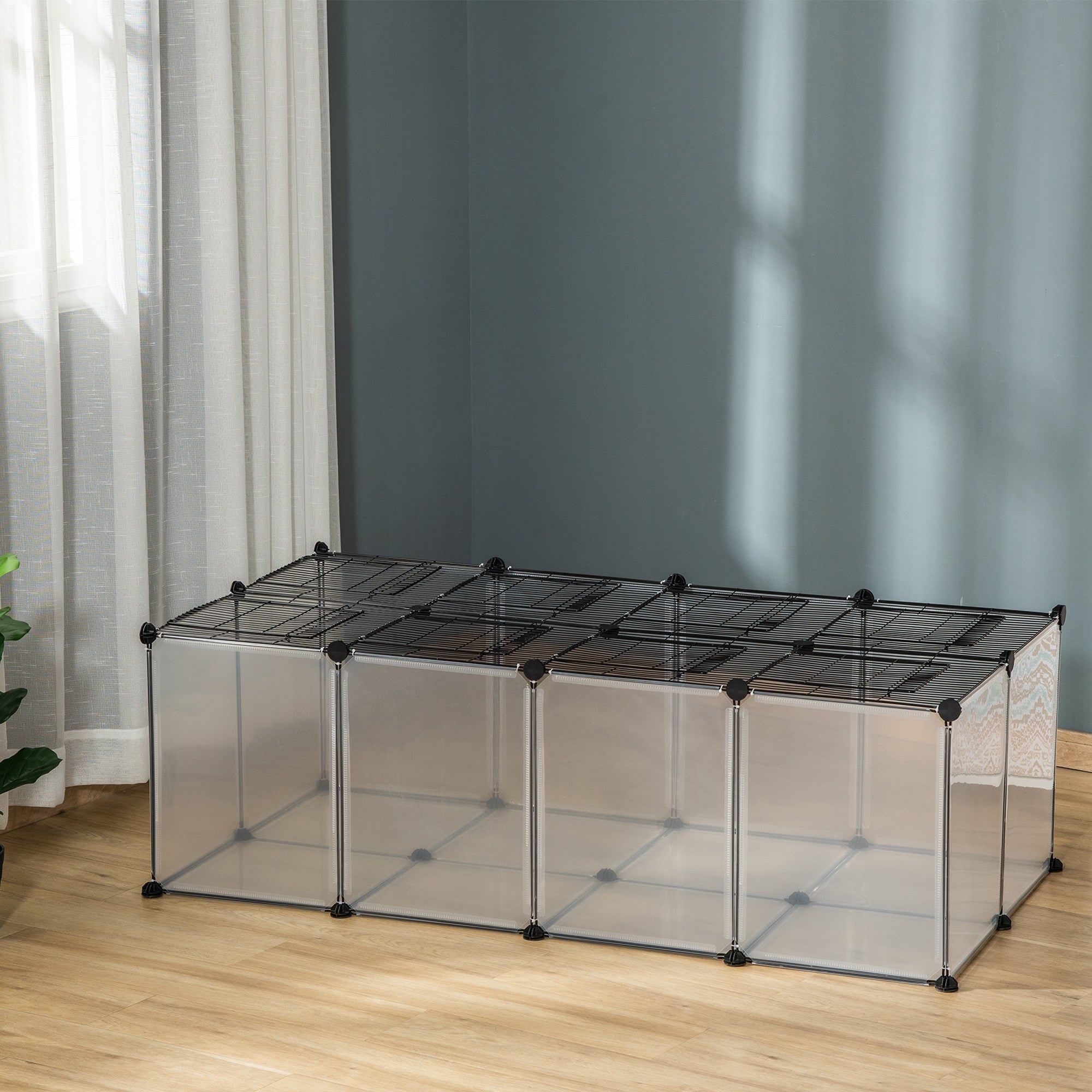 PawHut DIY Pet Playpen with Door Bottom 28 Panels Small Animal Cage for Guinea Pigs, Rabbit, Chinchilla, Transparent