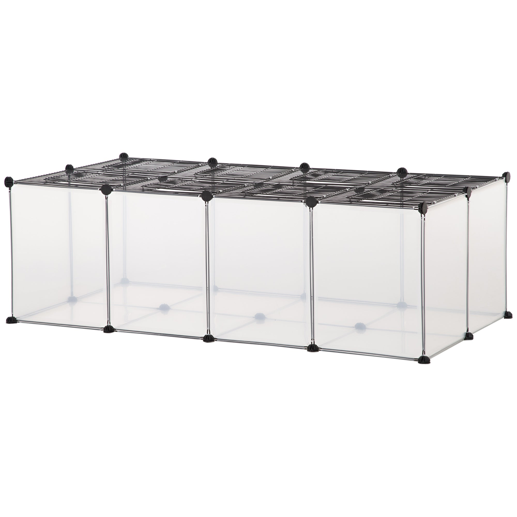 PawHut DIY Pet Playpen with Door Bottom 28 Panels Small Animal Cage for Guinea Pigs, Rabbit, Chinchilla, Transparent