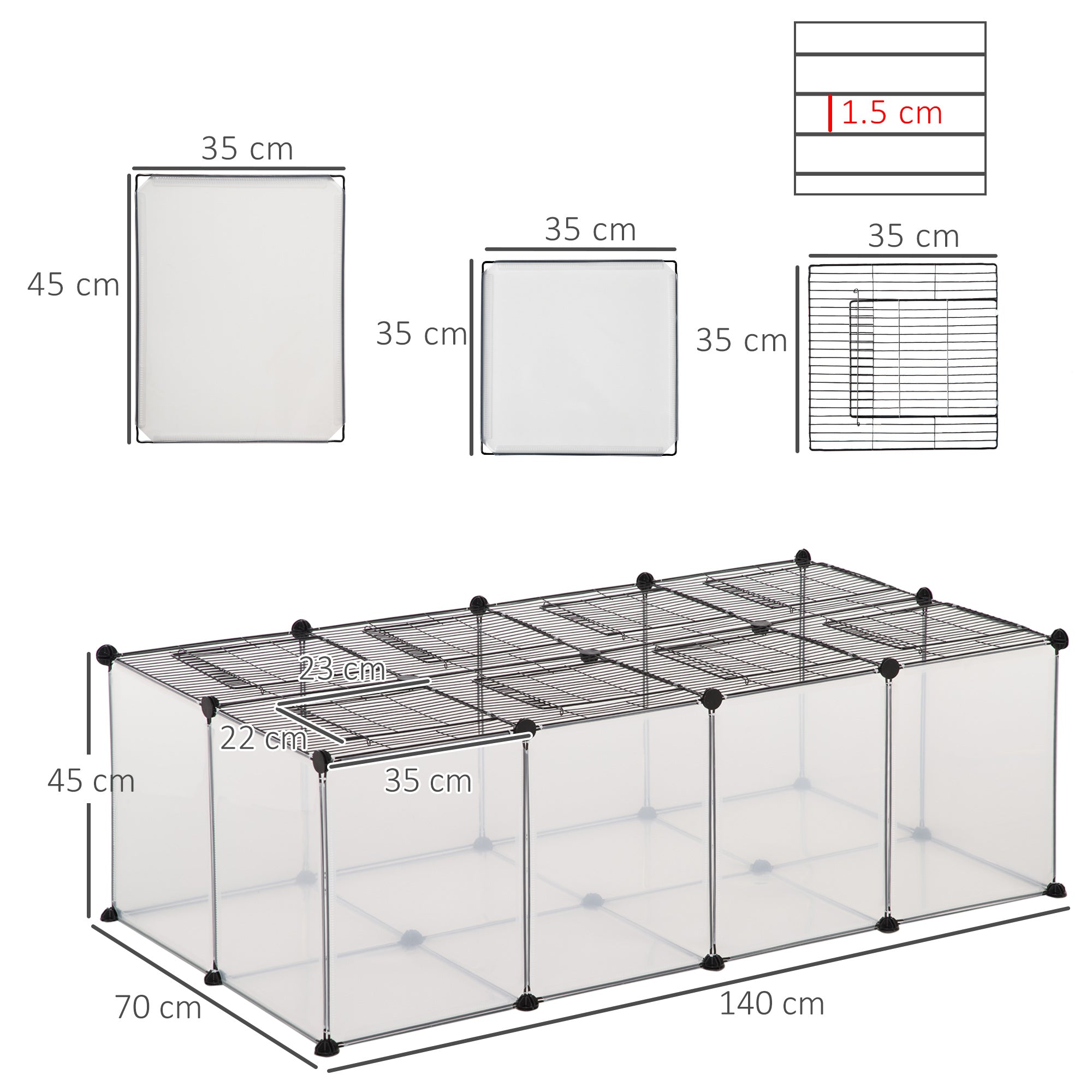 PawHut DIY Pet Playpen with Door Bottom 28 Panels Small Animal Cage for Guinea Pigs, Rabbit, Chinchilla, Transparent