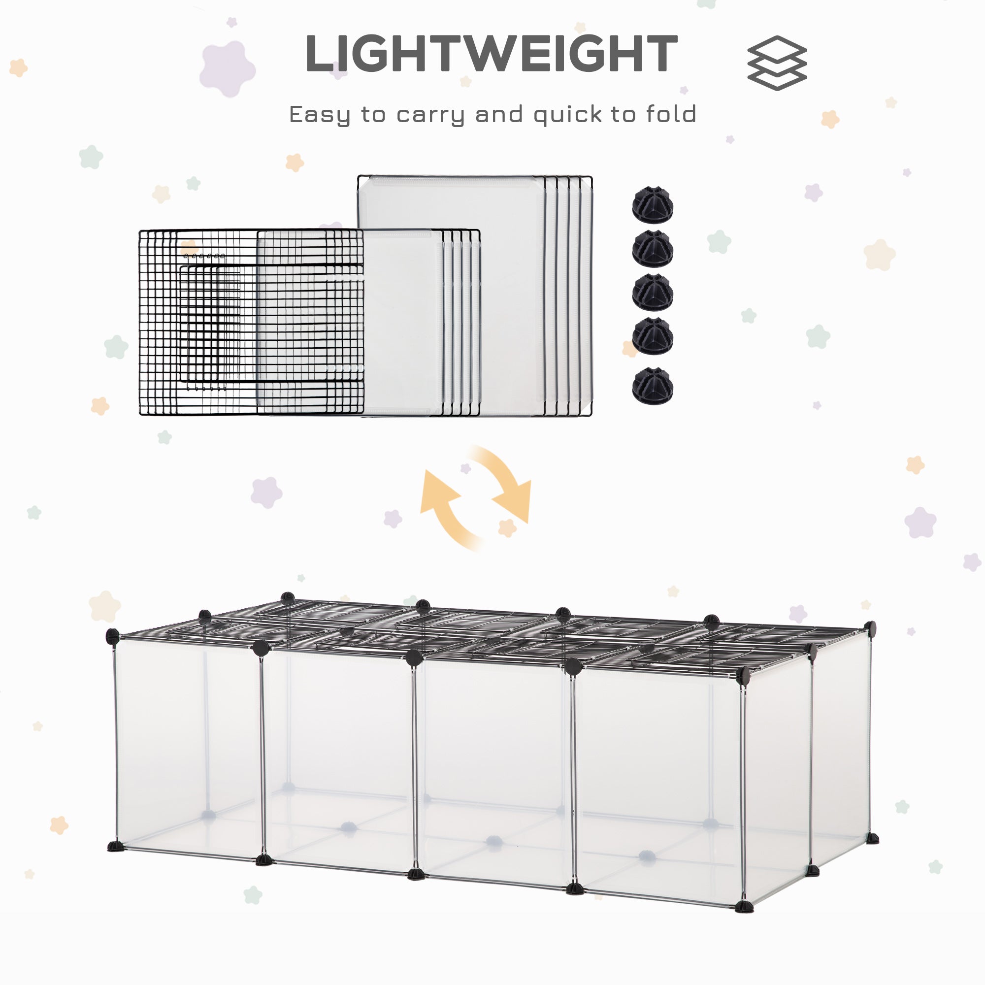 PawHut DIY Pet Playpen with Door Bottom 28 Panels Small Animal Cage for Guinea Pigs, Rabbit, Chinchilla, Transparent