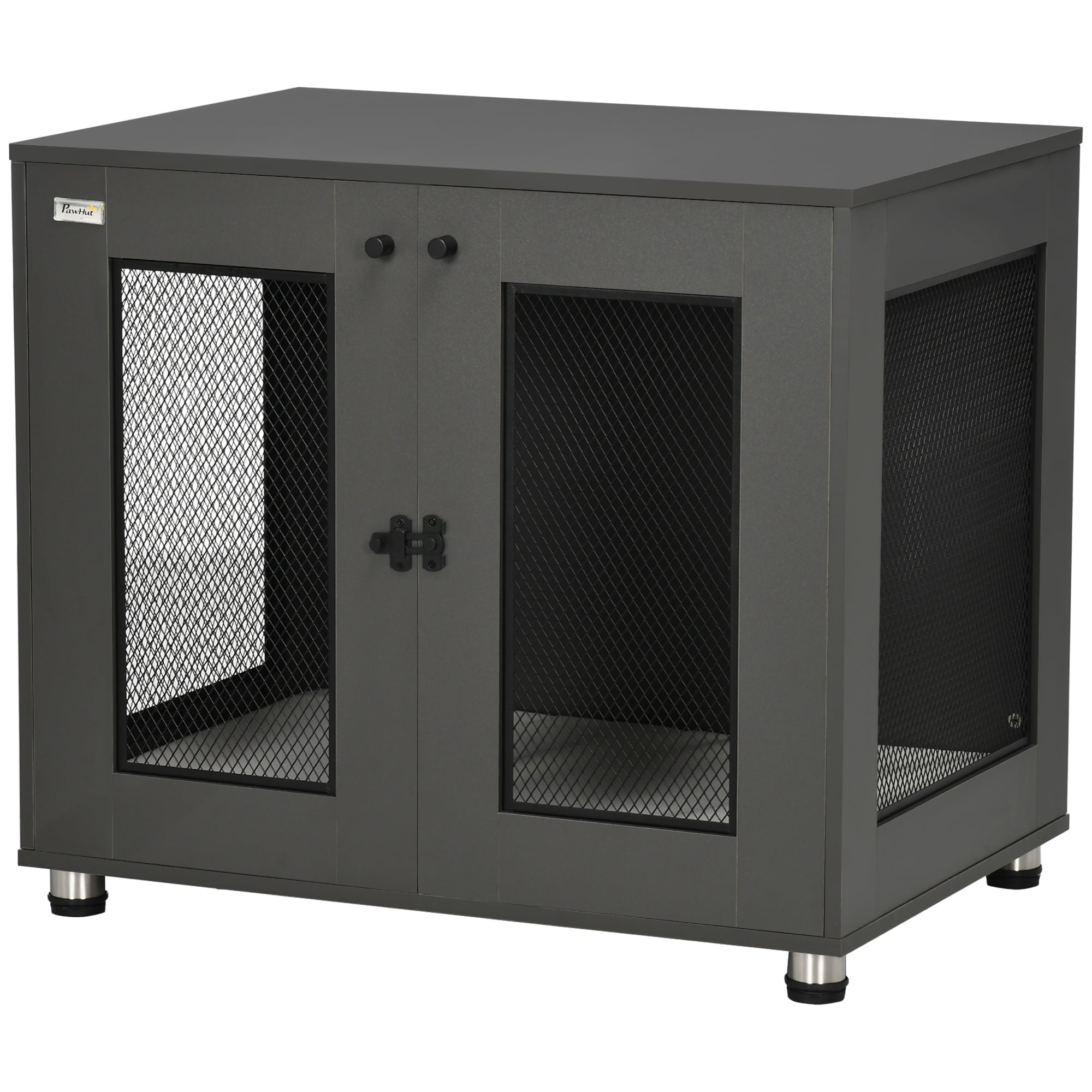 PawHut Dog Crate Furniture with Water-resistant Cushion, Dog Crate End Table with Double Doors, Indoor Pet Crate for Small Medium Dogs Indoor Use, Charcoal Grey