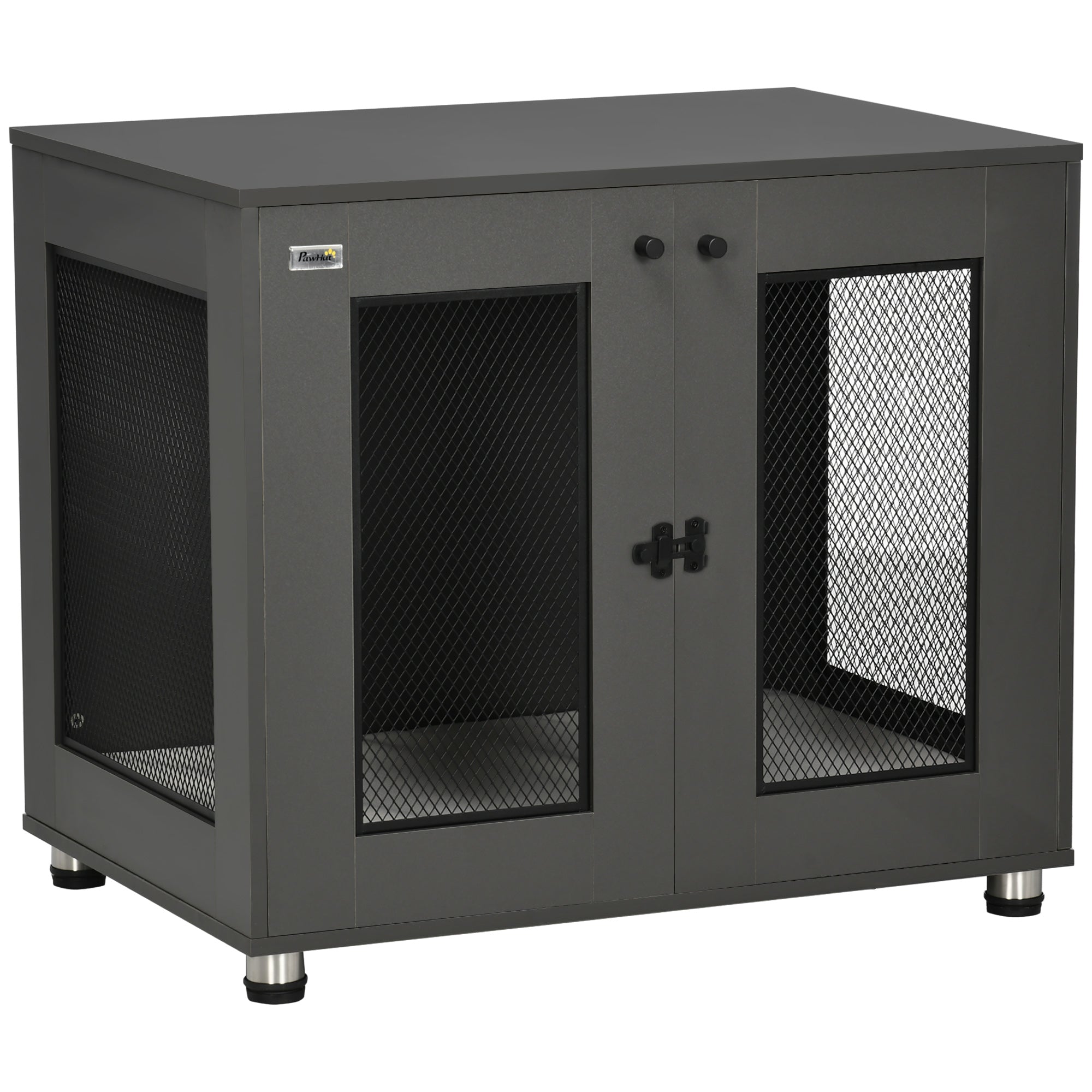 PawHut Dog Crate Furniture with Water-resistant Cushion, Dog Crate End Table with Double Doors, Indoor Pet Crate for Small Medium Dogs Indoor Use, Charcoal Grey