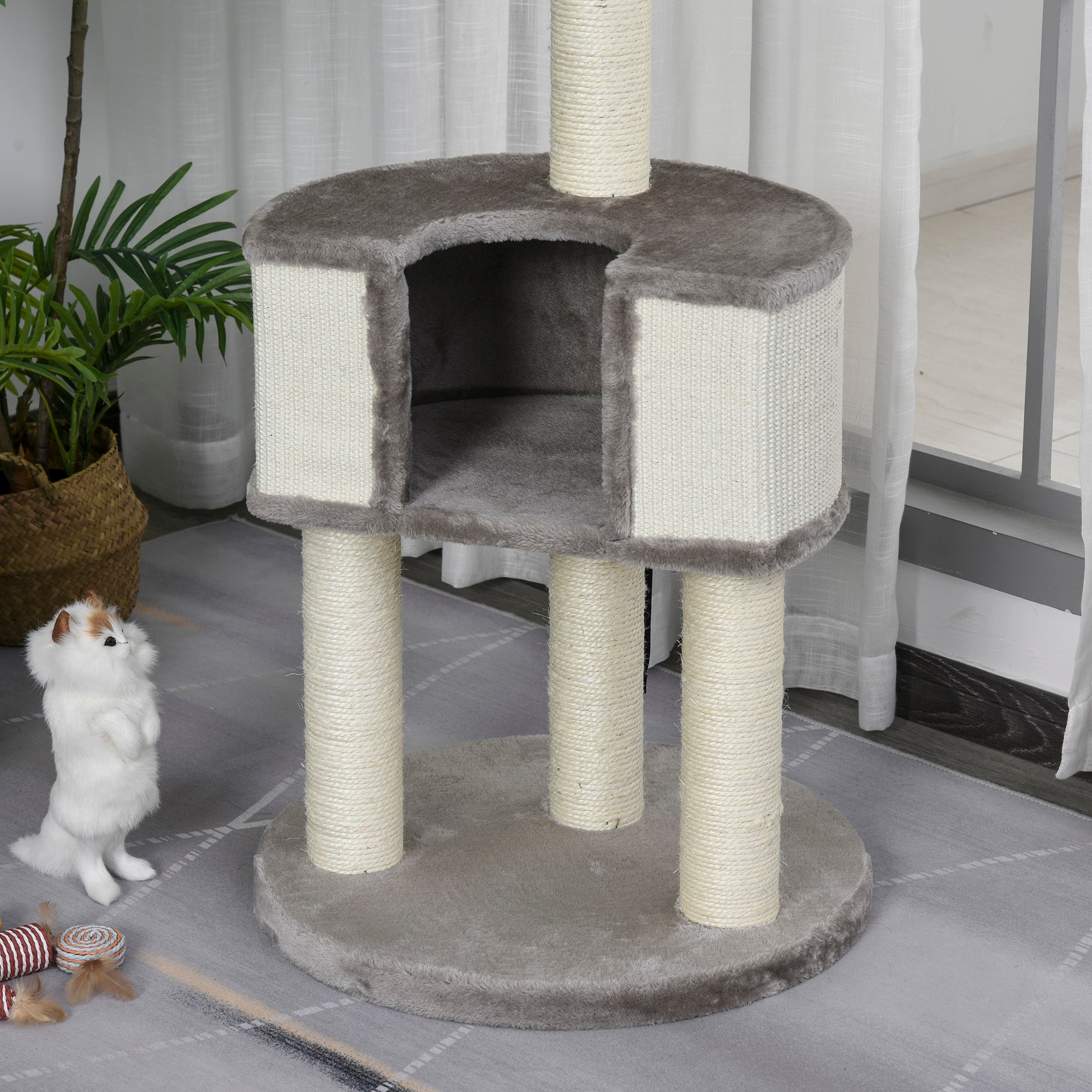 PawHut 43" Plush Cat Tree Activity Condo with Sisal Scratching Posts, Elevated Comfortable Perch, & Roomy Interior Area