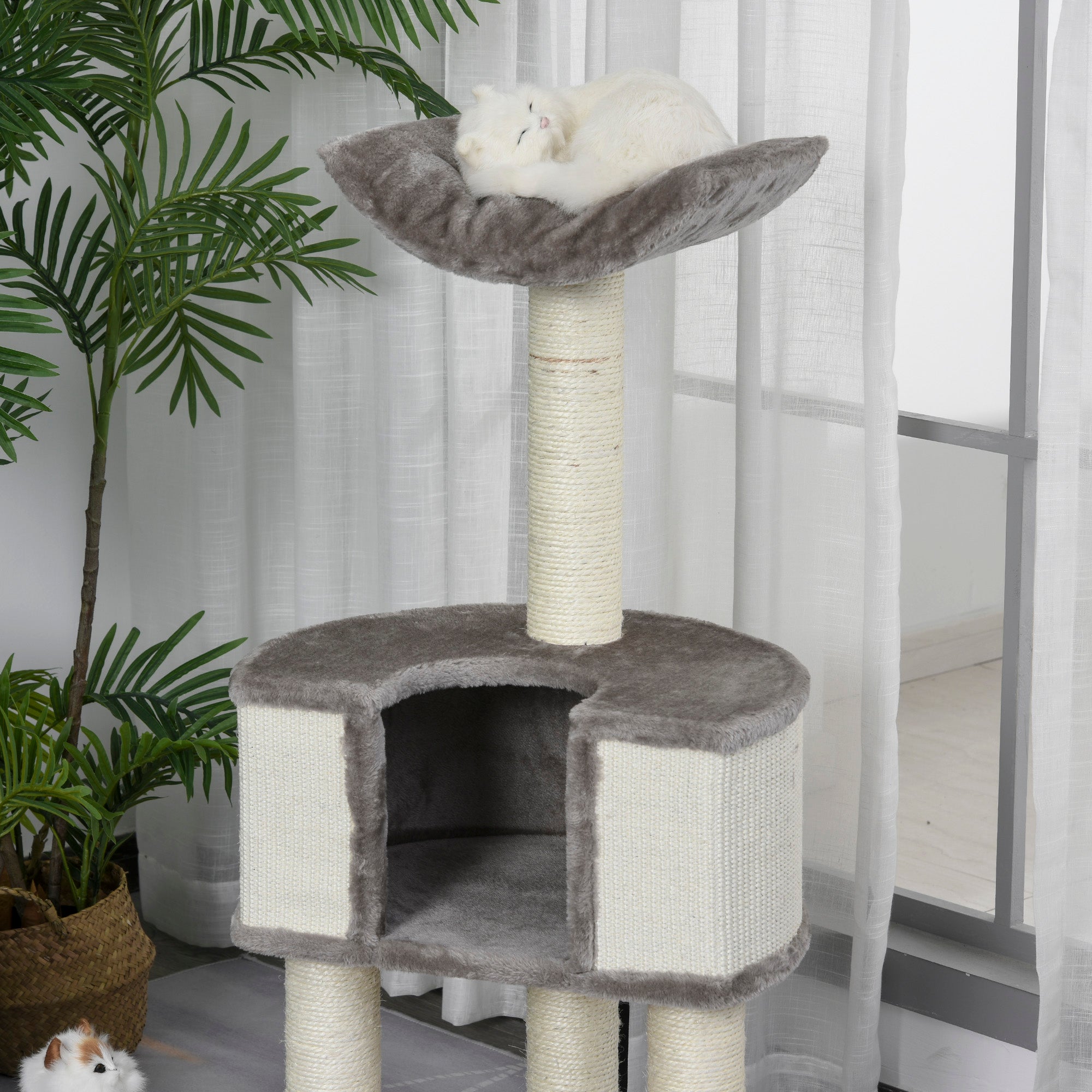 PawHut 43" Plush Cat Tree Activity Condo with Sisal Scratching Posts, Elevated Comfortable Perch, & Roomy Interior Area