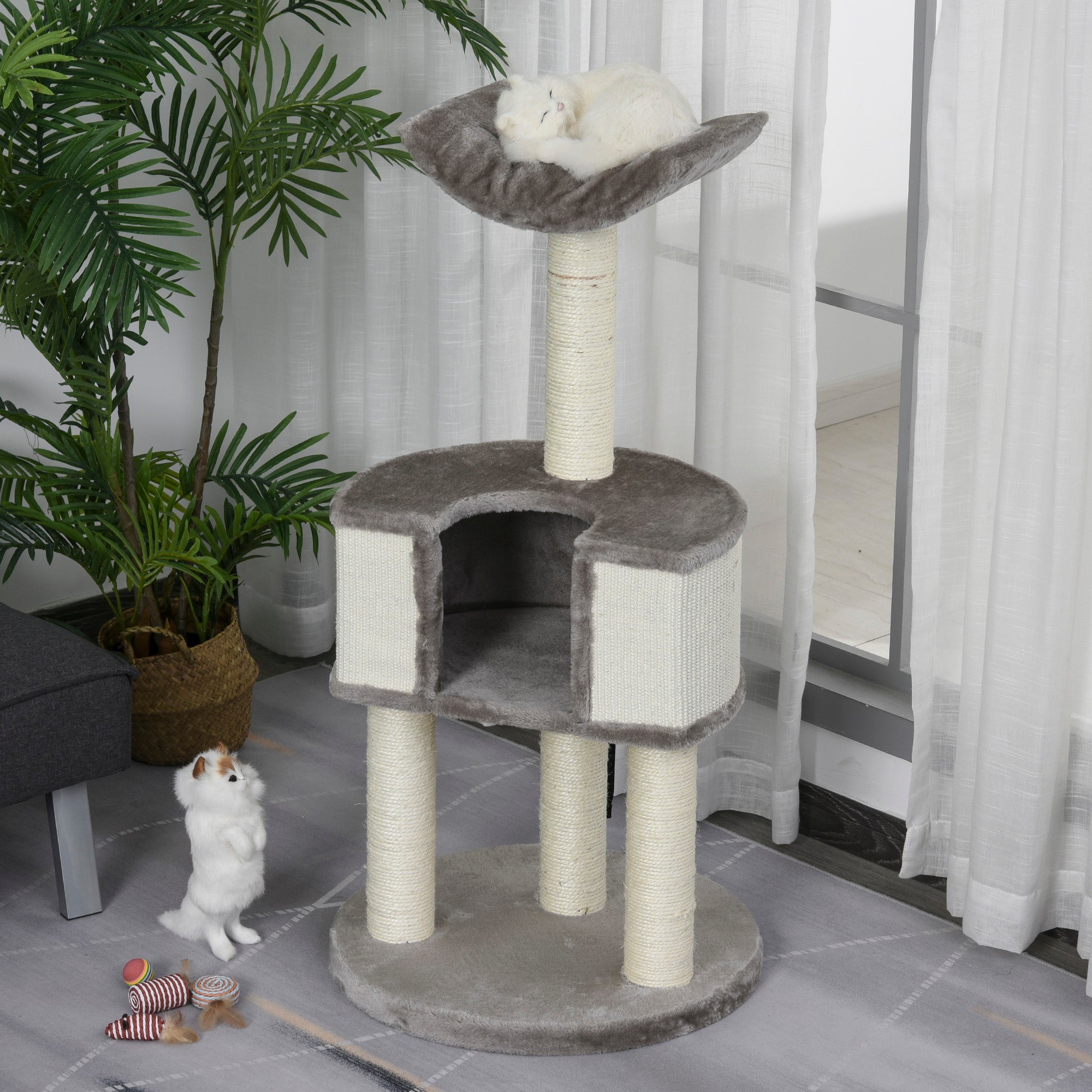 PawHut 43" Plush Cat Tree Activity Condo with Sisal Scratching Posts, Elevated Comfortable Perch, & Roomy Interior Area