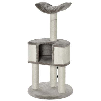 PawHut 43" Plush Cat Tree Activity Condo with Sisal Scratching Posts, Elevated Comfortable Perch, & Roomy Interior Area