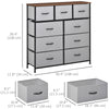 HOMCOM Dresser for Bedroom with 9 Drawers, 4-Tier Fabric Chest of Drawers, Tall Dresser Storage Tower with Steel Frame and Wooden Top for Closets, Nursery Room, Grey