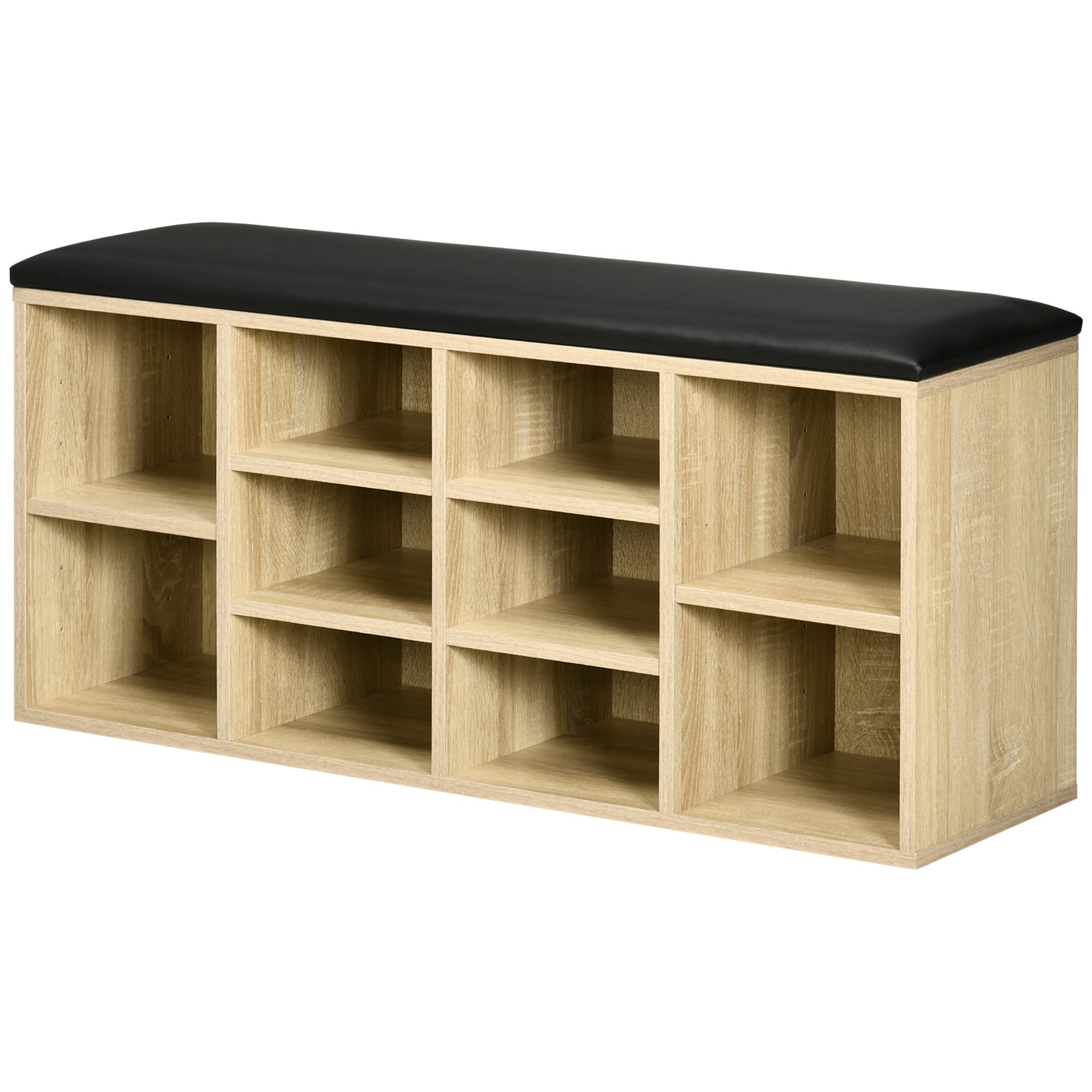 HOMCOM Wooden Shoe Bench with Padded Cushion, Storage Bench with 10 Compartments and Adjustable Shelves, Entryway Organizer for Hallway Living Room