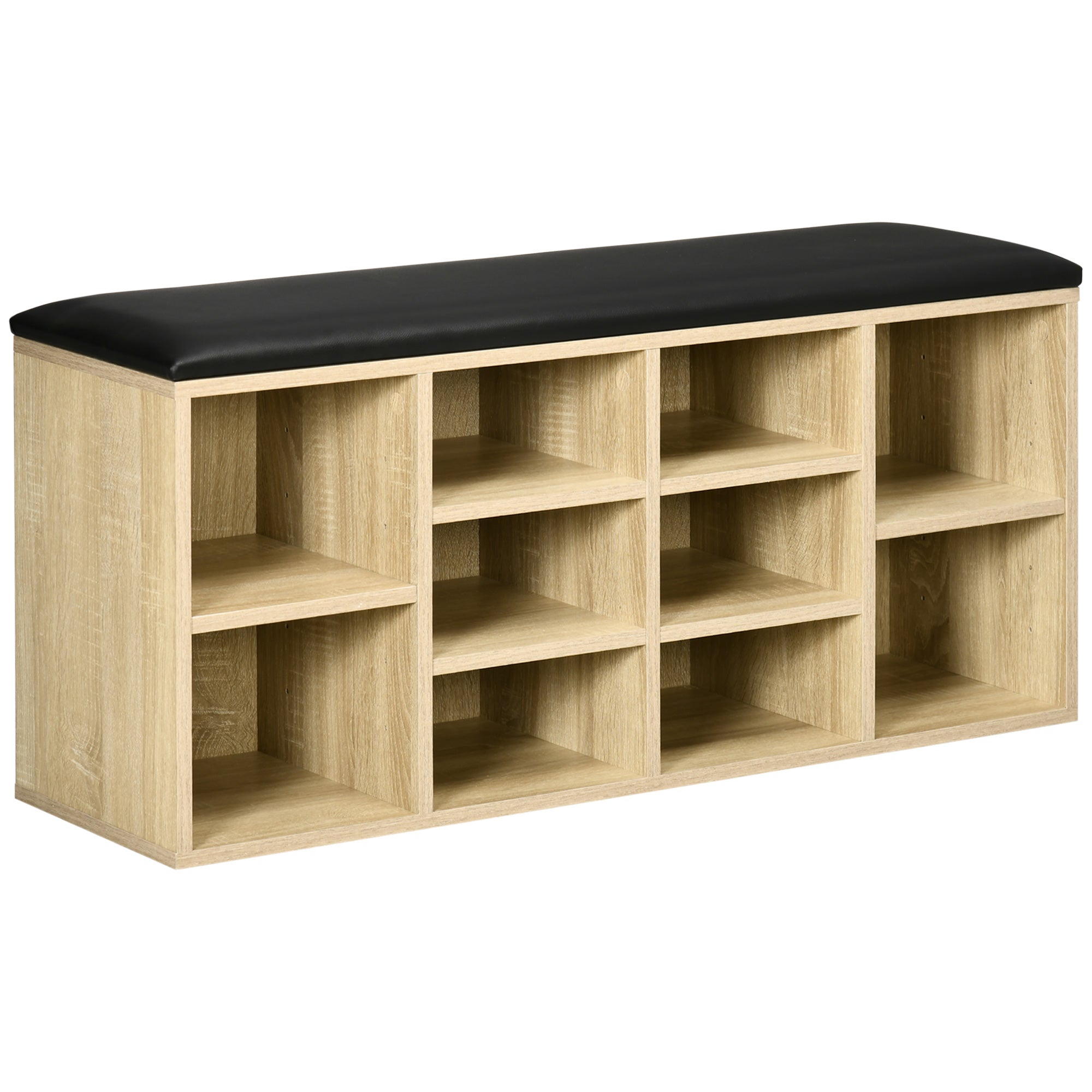 HOMCOM Wooden Shoe Bench with Padded Cushion, Storage Bench with 10 Compartments and Adjustable Shelves, Entryway Organizer for Hallway Living Room