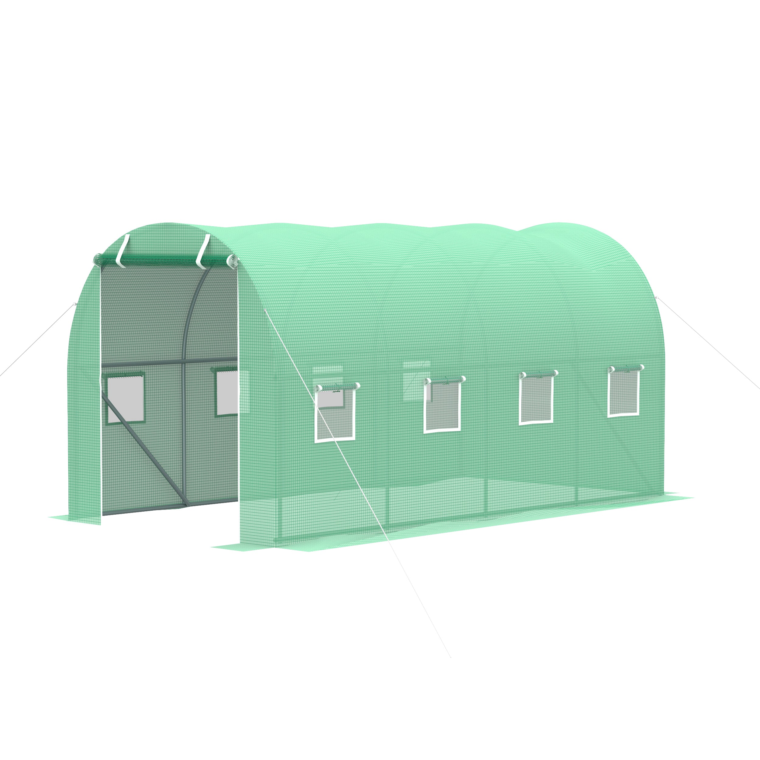 Outsunny Walk-in Tunnel Greenhouse, 13 x 6.4 x 6.5 ft Hoop House with Zipped Roll-Up Door and 8 Mesh Windows, Outdoor Greenhouse with Galvanised Steel Frame, Green