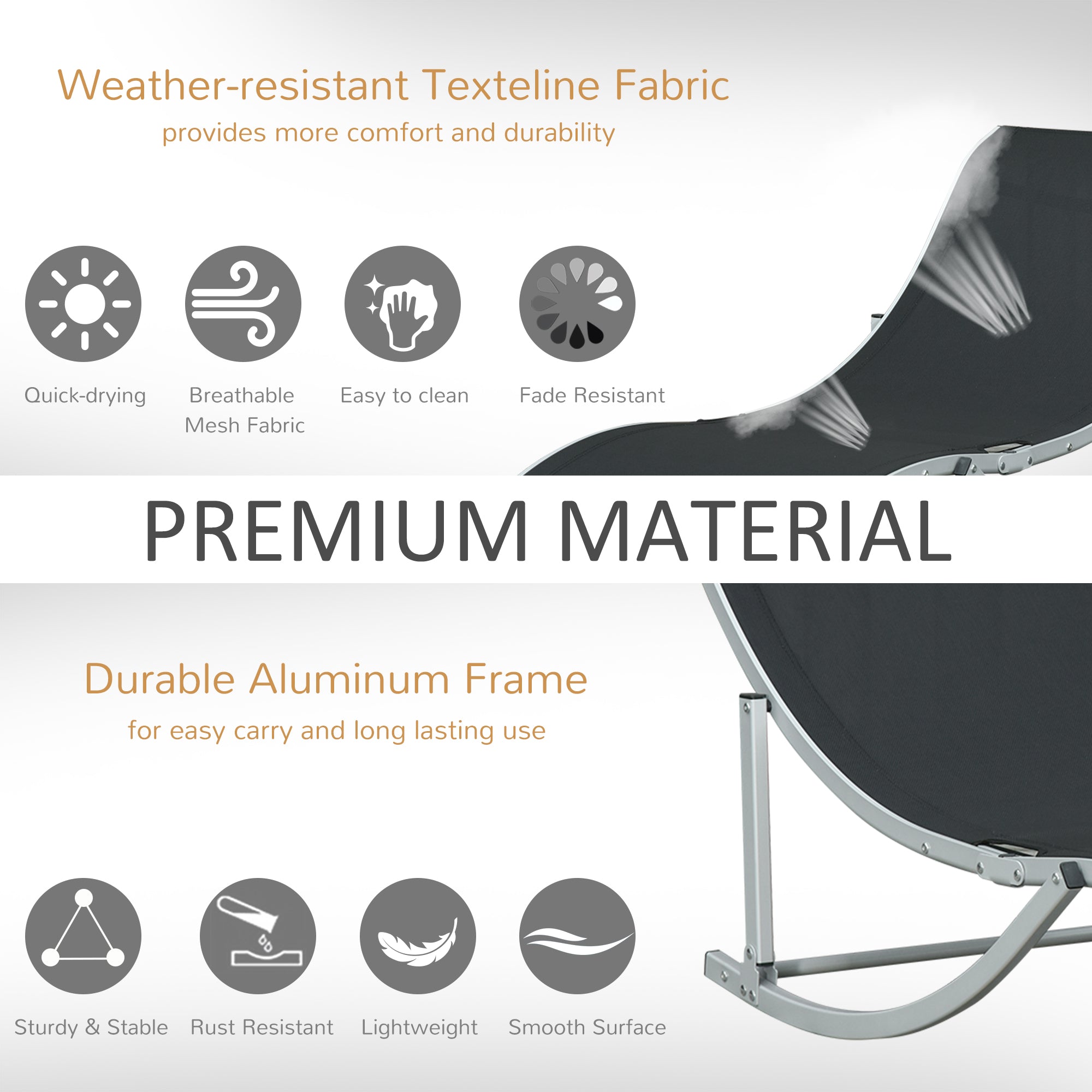 Outsunny Pool Chaise Lounge Chairs Set of 2, S-shaped Foldable Outdoor Chaise Lounge Chair Reclining for Patio Beach Garden With 264lbs Weight Capacity, Black