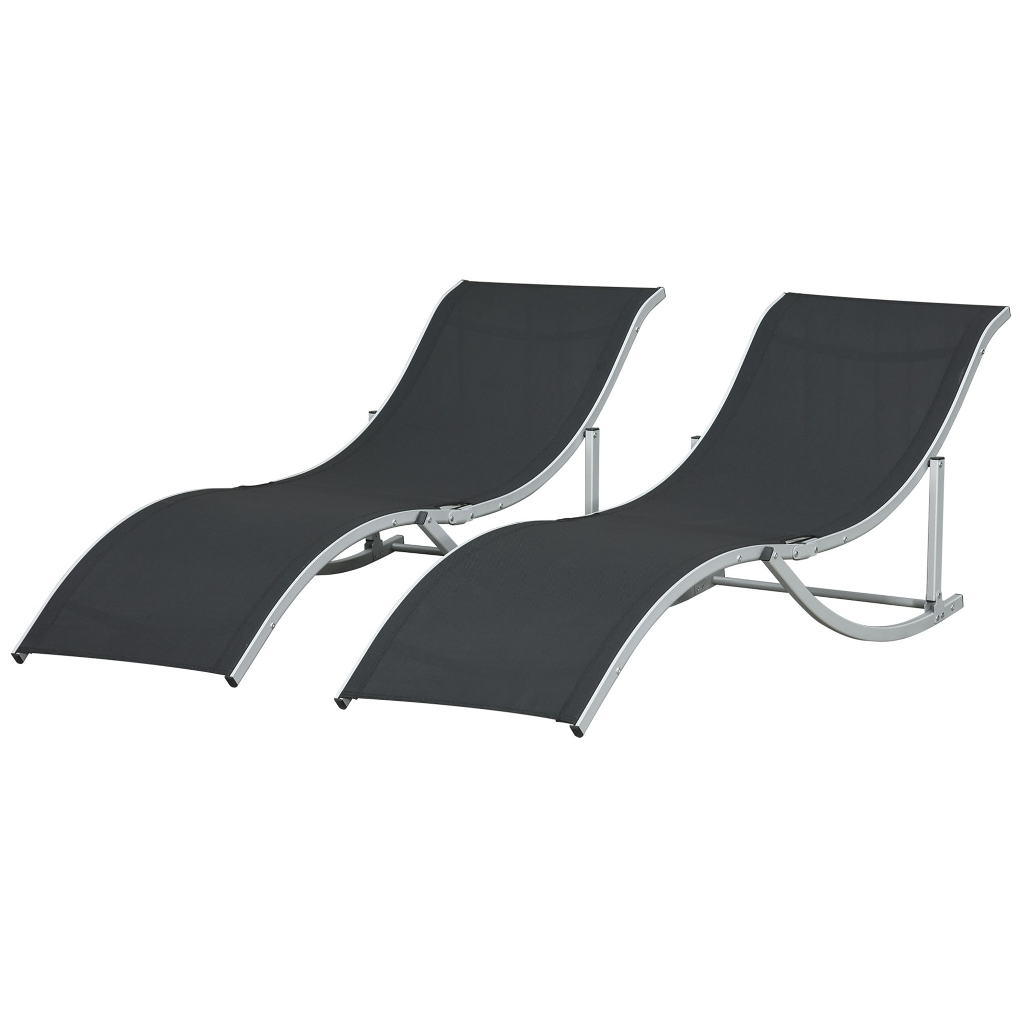 Outsunny Pool Chaise Lounge Chairs Set of 2, S-shaped Foldable Outdoor Chaise Lounge Chair Reclining for Patio Beach Garden With 264lbs Weight Capacity, Black