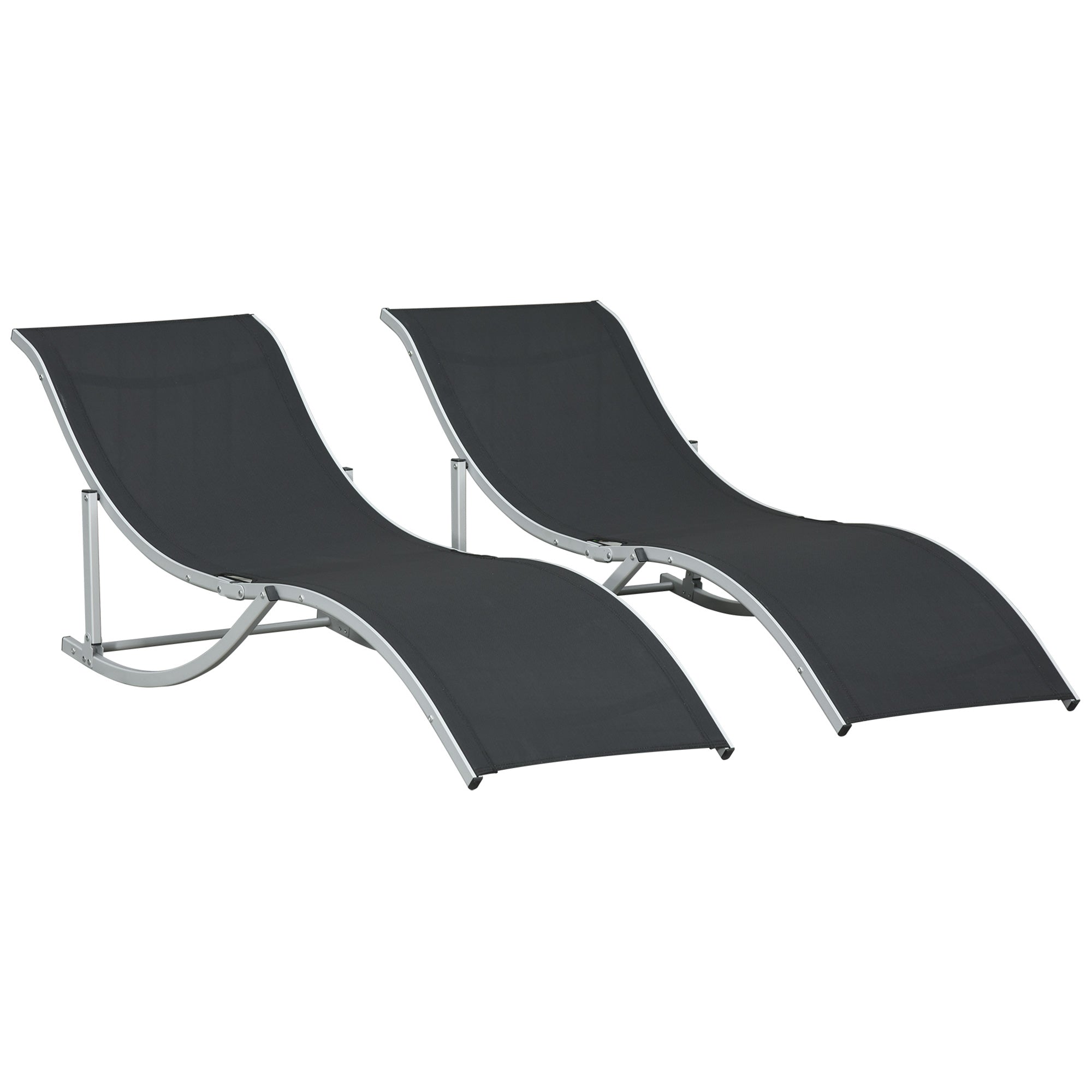 Outsunny Pool Chaise Lounge Chairs Set of 2, S-shaped Foldable Outdoor Chaise Lounge Chair Reclining for Patio Beach Garden With 264lbs Weight Capacity, Black