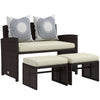 Outsunny 3 Pieces PE Rattan Patio Furniture with Cushions, Outdoor Wicker Conversation Sofa Sets w/ Footstools and Two Pillows, for Poolside, Backyard, Garden, Beige