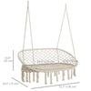 Outsunny Patio Hammock Chair 2 Seat, Hanging Rope Hammock Swing Chair with Metal Frame and Cushion, Large Macrame Seat for Indoor and Outdoor 396 lbs Capacity, Cream White