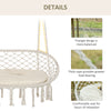 Outsunny Patio Hammock Chair 2 Seat, Hanging Rope Hammock Swing Chair with Metal Frame and Cushion, Large Macrame Seat for Indoor and Outdoor 396 lbs Capacity, Cream White