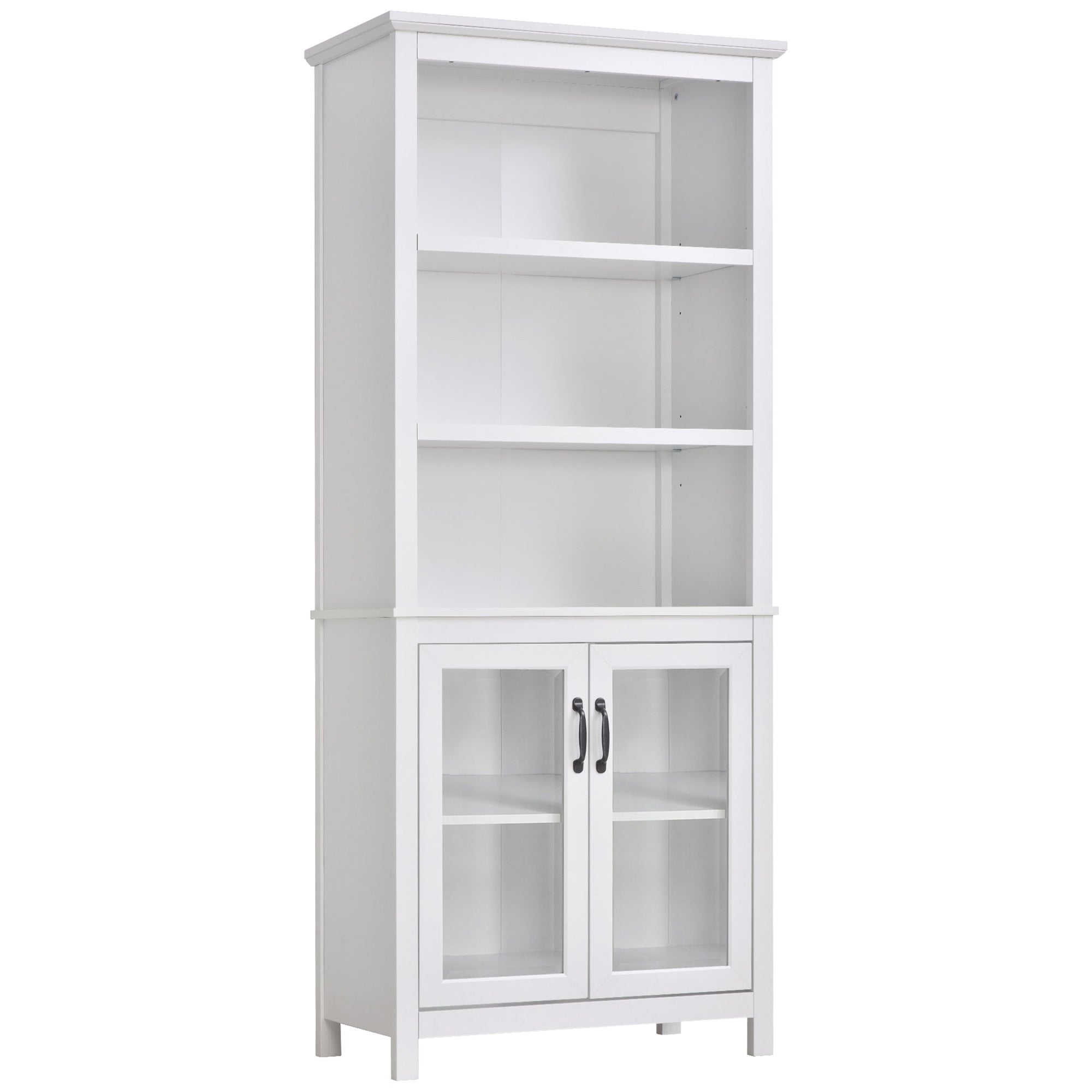 HOMCOM 3-Tier Multifunctional Bookcase, Storage Bookshelf, Display Shelves with Glass Doors, Open Compartments and Adjustable Shelves for Home Office, Living Room, Study, White